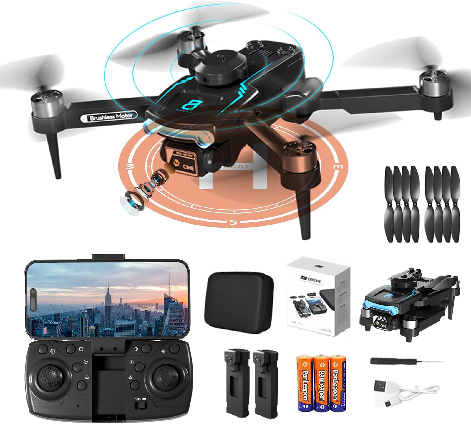 Techwonderz Drone with Camera for Beginner 1080P HD, Obstacle Avoidance Mini Drone with 50 Min Long Flight Time, Foldable RC Quadcopter with Brushless Motor for Beginner