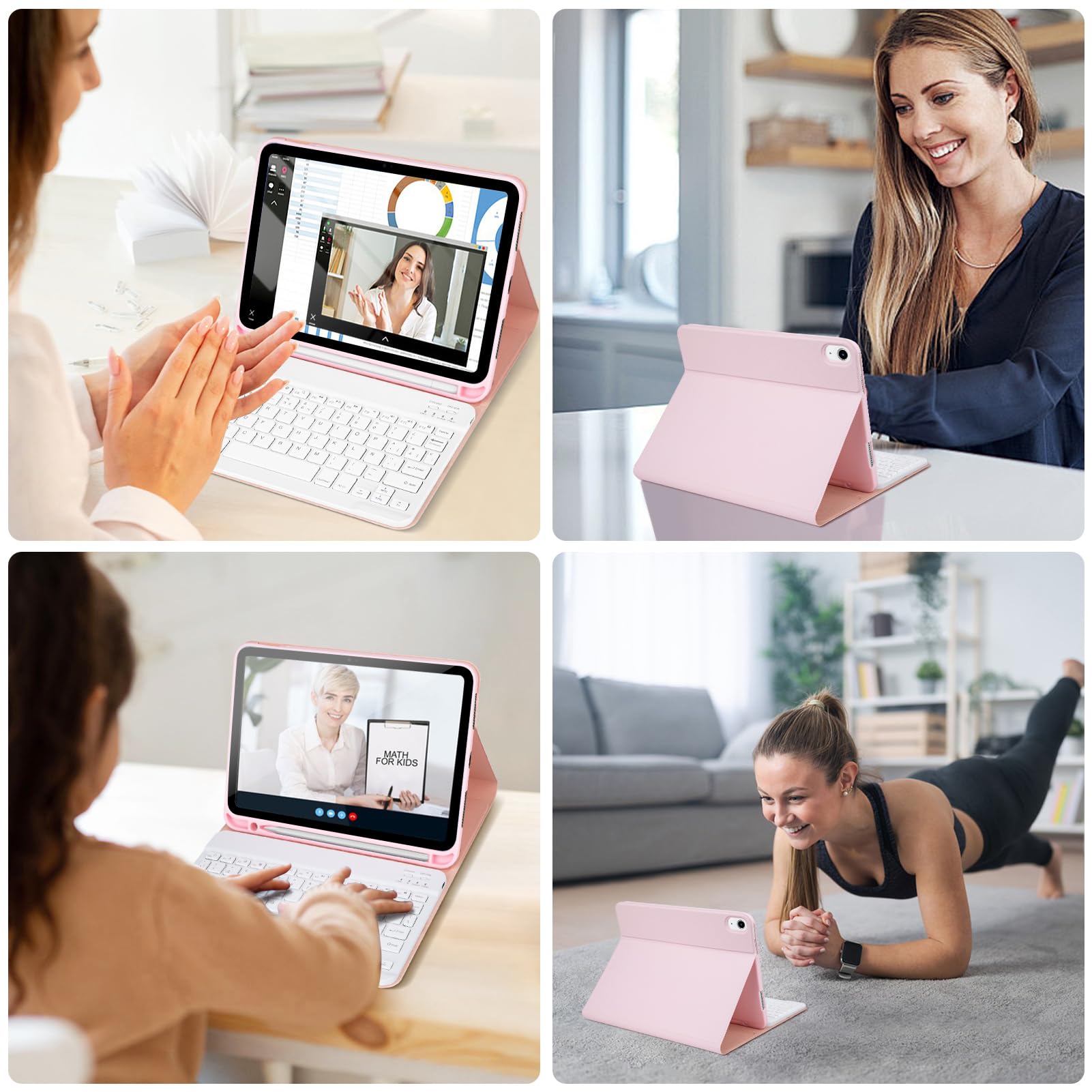 Funda Teclado para iPad 11.ª Gen (A16) / 10.ª Generación (11/10.9 Pulgadas) 2025/2022, Soporte para Lápiz y Teclado Recargable, [Español] Magnético Desmontable Bluetooth Teclado (Rosa)