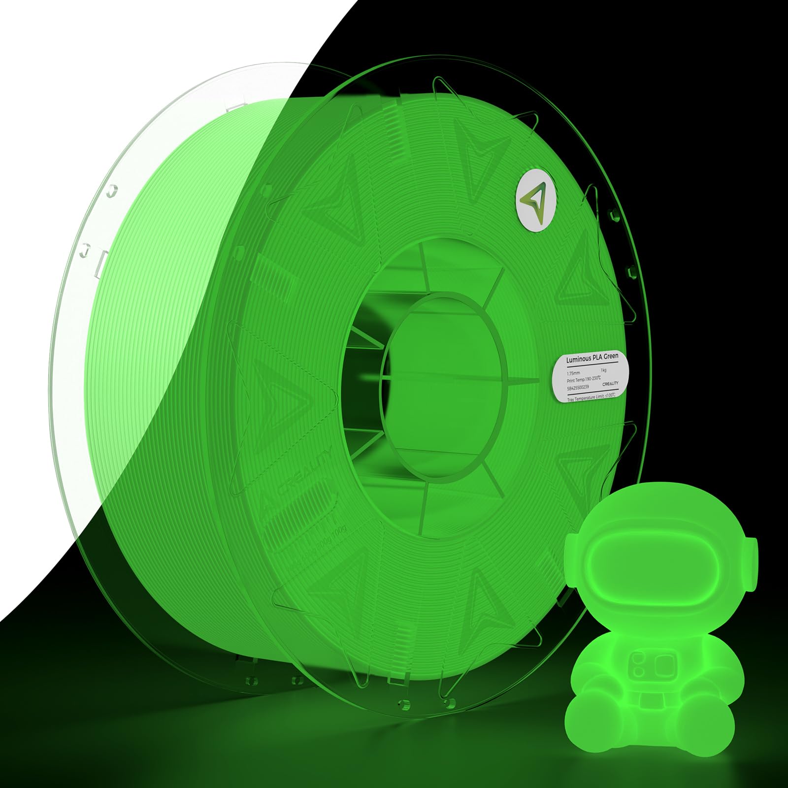 Creality Official Hyper PLA Filament 1.75mm, Glow in The Dark Filament, 3D Luminous PLA Printer Filament, RFID Filament, Best with UV Lamps, Fit Most FDM 3D Printers, 1kg Spool (2.2 lbs) Green
