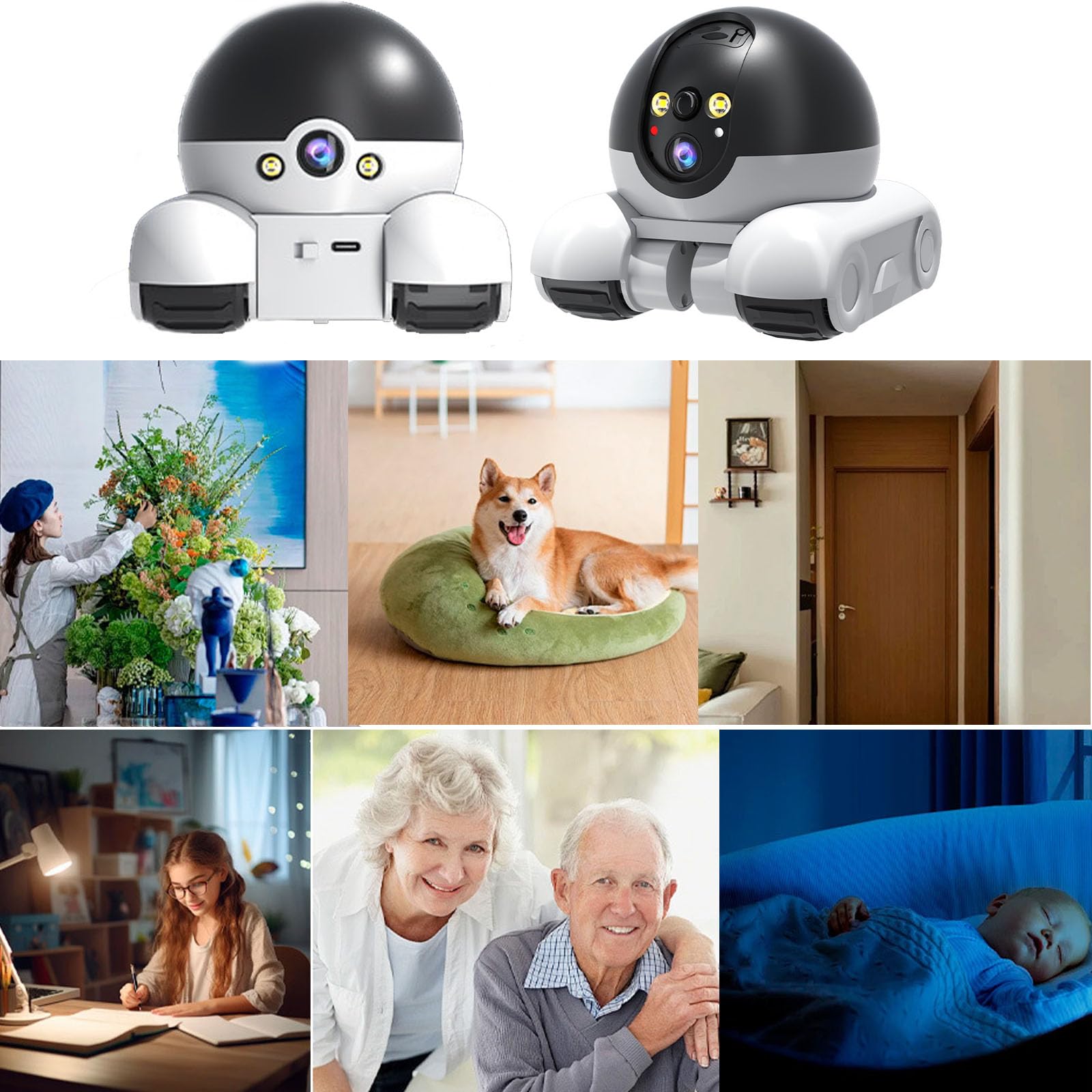 Blinky Robot,Pet Camera,Robot Camera on Wheels,Rolling Robot Camera with Talk,Blinkybot Camera,360° Cameras On Wheels 1080p Dual Lens with App Control,2-Way Talk,Night Vision,For Pets,Elderly,Home-A