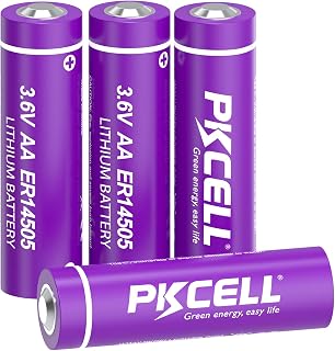 PKCELL ER14505 AA 3.6V Lithium Battery 2400mAh Li-SOCl2 Non-Rechargeable Battery for Water Electricity Meter Gas PLC Sensor Garage Door，4 pack