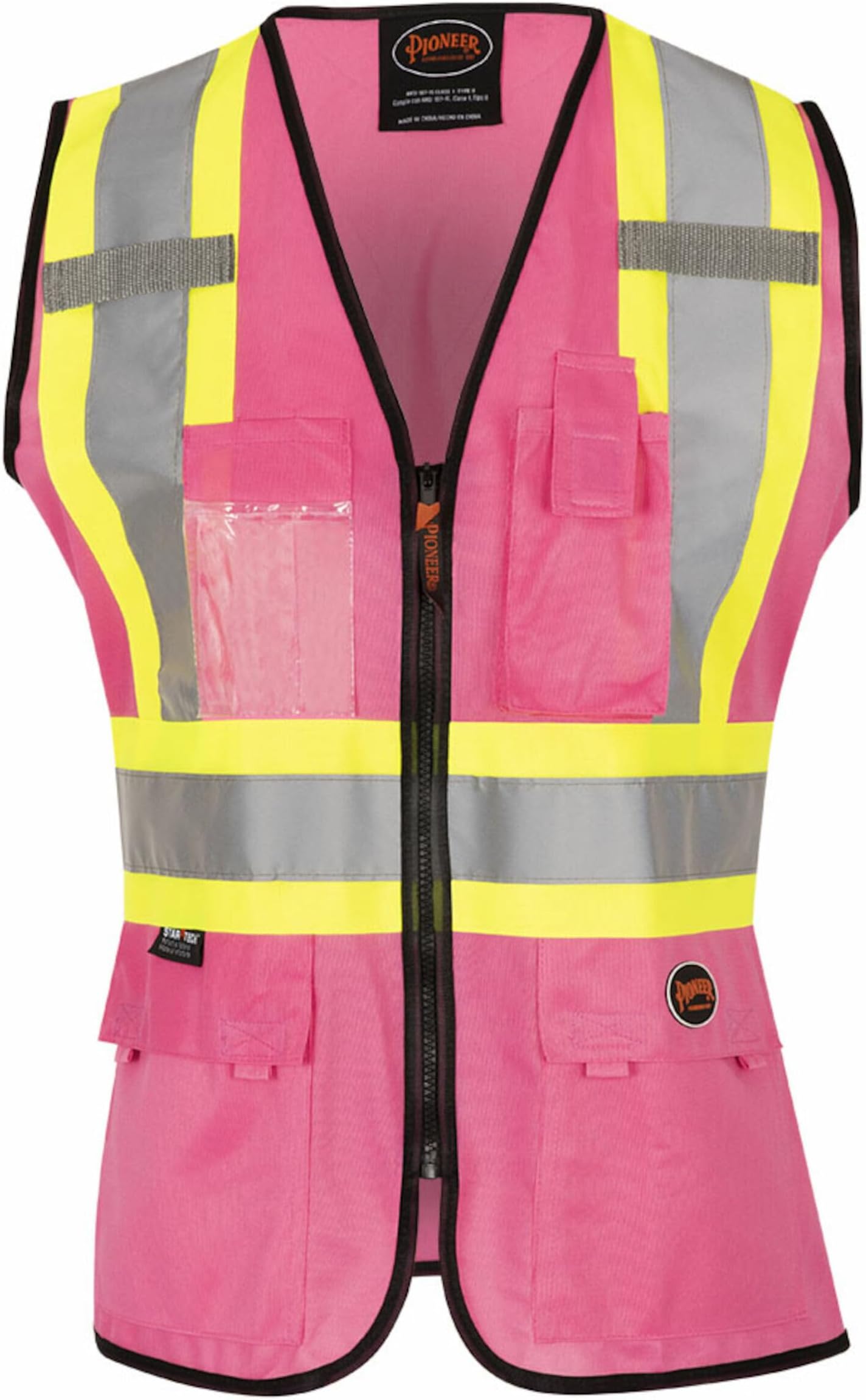 Pioneer Safety Vest for Women With Pockets - Hi-Vis Reflective Tape - For Construction - Pink