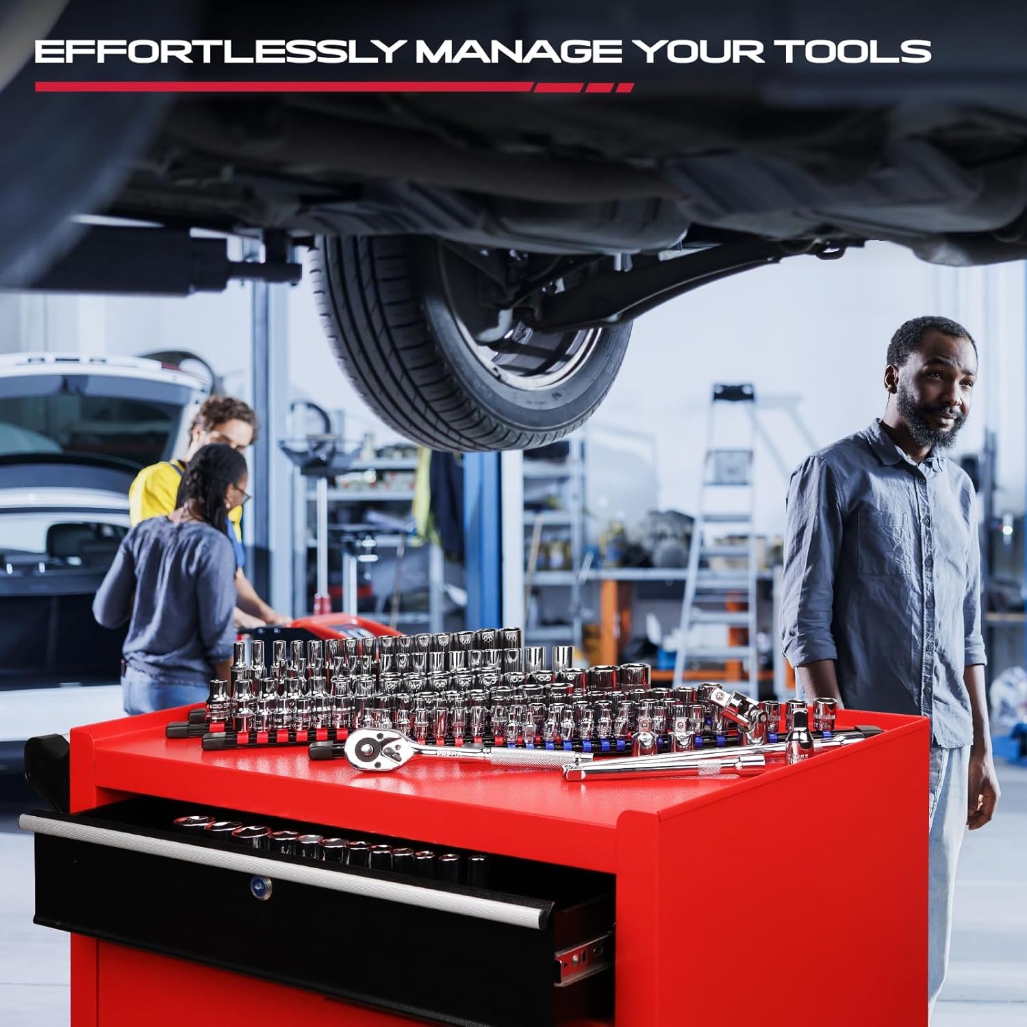 Socket Organizer Holder Tool Box: 6-piece Socket Holders 1/4 X 32 Clips 3/8 X 30 Clips 1/2 X 24 Clips Socket Rail Heavy Duty Holder W Socket Labels Socket Organizer For Tool Box Drawer 9pcs