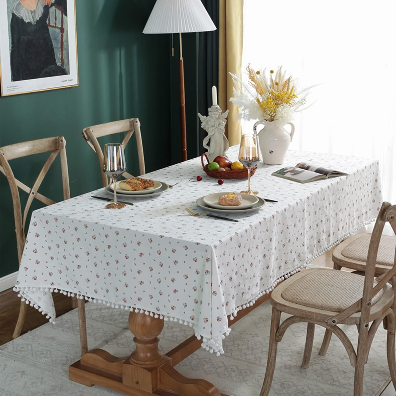 Nappe rectangulaire coton 140x180 anti-vent avec boules velours de lestage