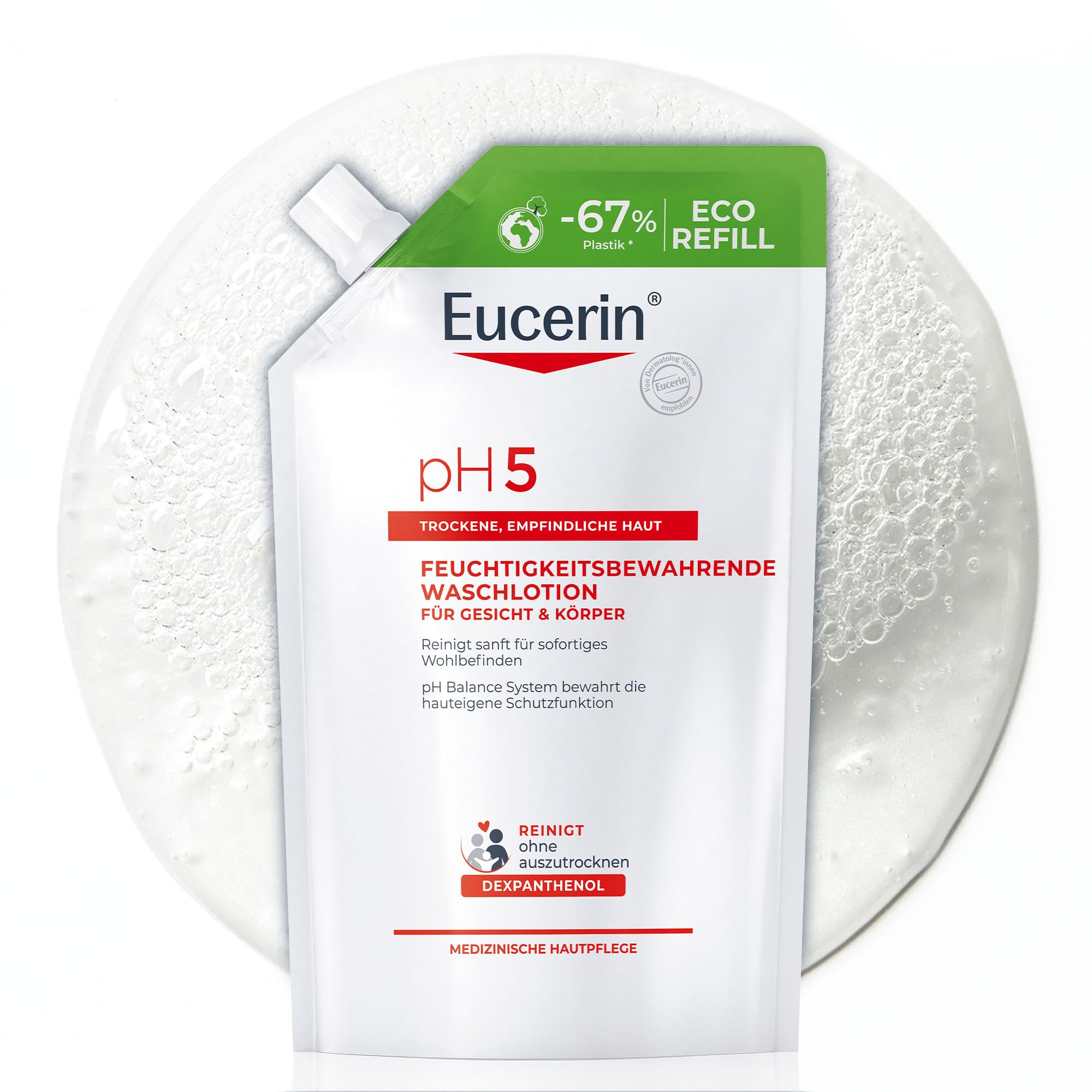 Eucerin pH5 Feuchtigkeitsbewahrende Waschlotion Nachfüllbeutel 400 ml, milde Pflegedusche für trockene und empfindliche Haut, seifenfreies Duschgel für die tägliche Reinigung