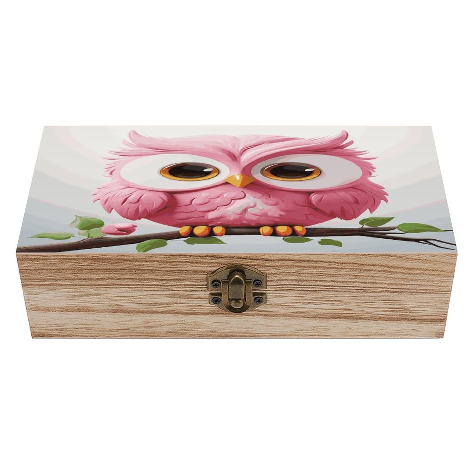 VstaDank A Pink Owl Wooden Storage Box Wooden Keepsake Box with A Hinged Lid Fashion Memory Treasure Boxes Decorative Jewelry Case for Crafts Photo Home Decor Wood Gift Box