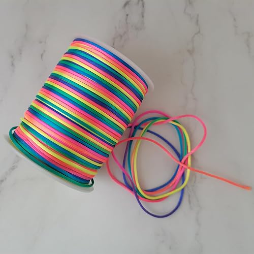 Miniatura 10 de Cuerda de nailon arcoíris de 328 pies para trenzas de cabello, trenzas de 0.059 pulgadas, hilo de satén para abalorios, pulseras, collares, joyería,