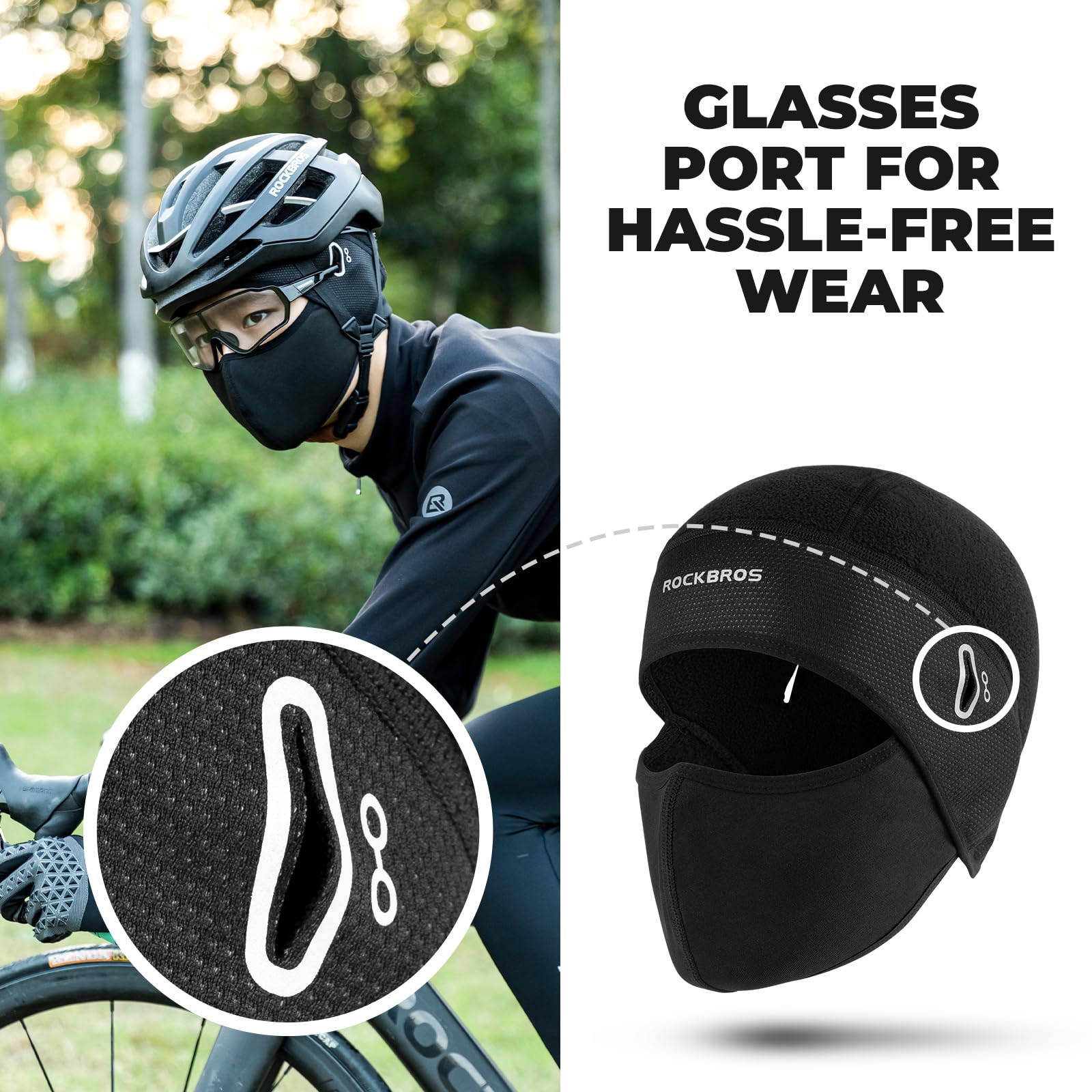 ROCKBROS Zimowa czapka rowerowa Czapka pod kask dla mężczyzn i kobiet, wiatroodporna czapka termiczna pod kask z polarową podszewką i otworem na okulary