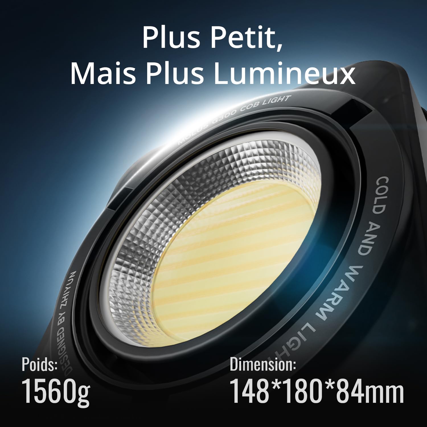 ZHIYUN Molus G300 [Official] Lumiere Video 300W, COB LED Eclairage Video avec Bowens Mount, Bi-Color Streaming Lampe avec 60900 Lux/ 2700~6500K/ CRI≥95/ TLCI≥97/ Contrôle APP