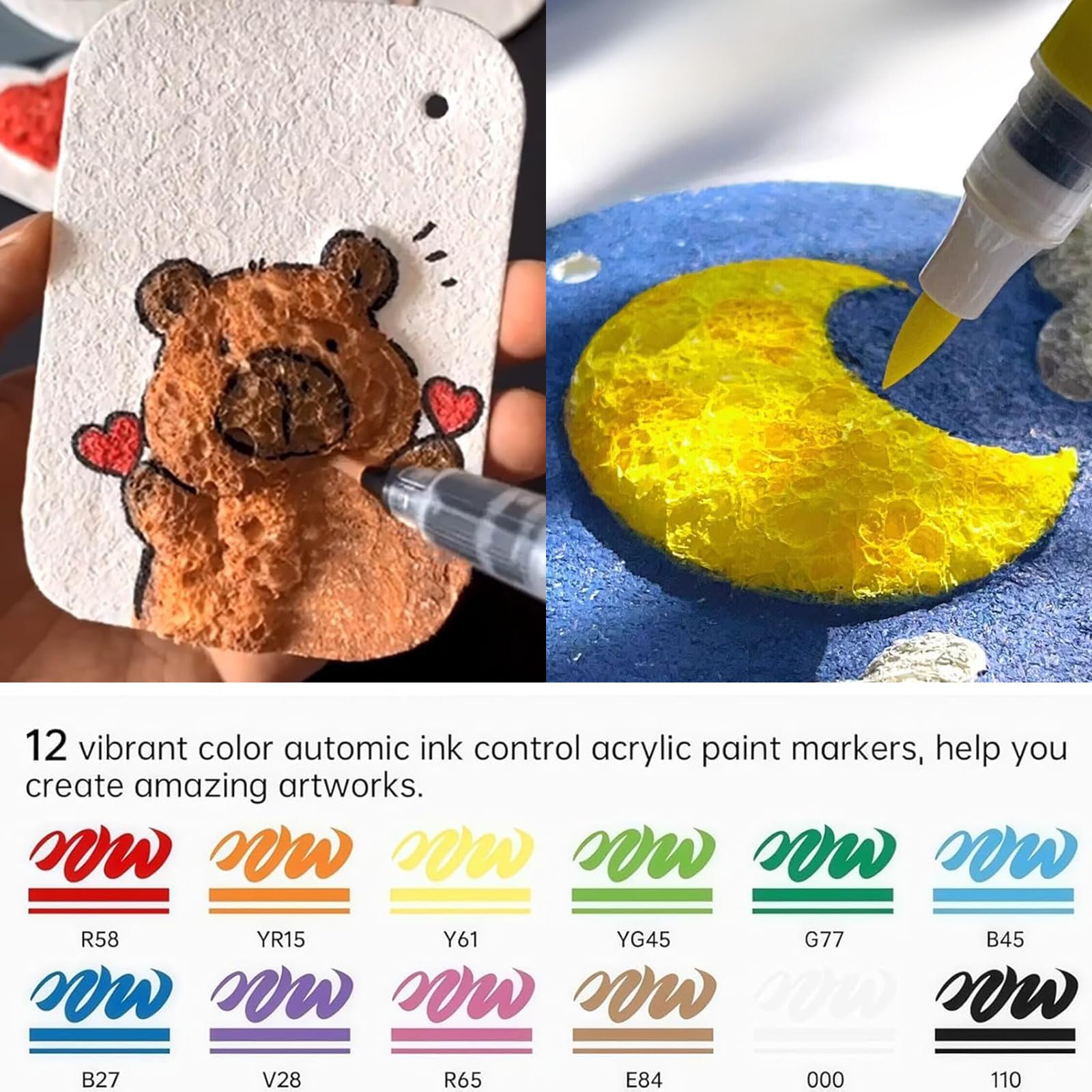 WangMoxi Magic Foam Texture Painting Kit,3D Drawing Canvas Sponge,Magic Puffy Paint,DIY Drawing Paper Pens for Everyone Art Supplies,Crafts for Kids (Round)