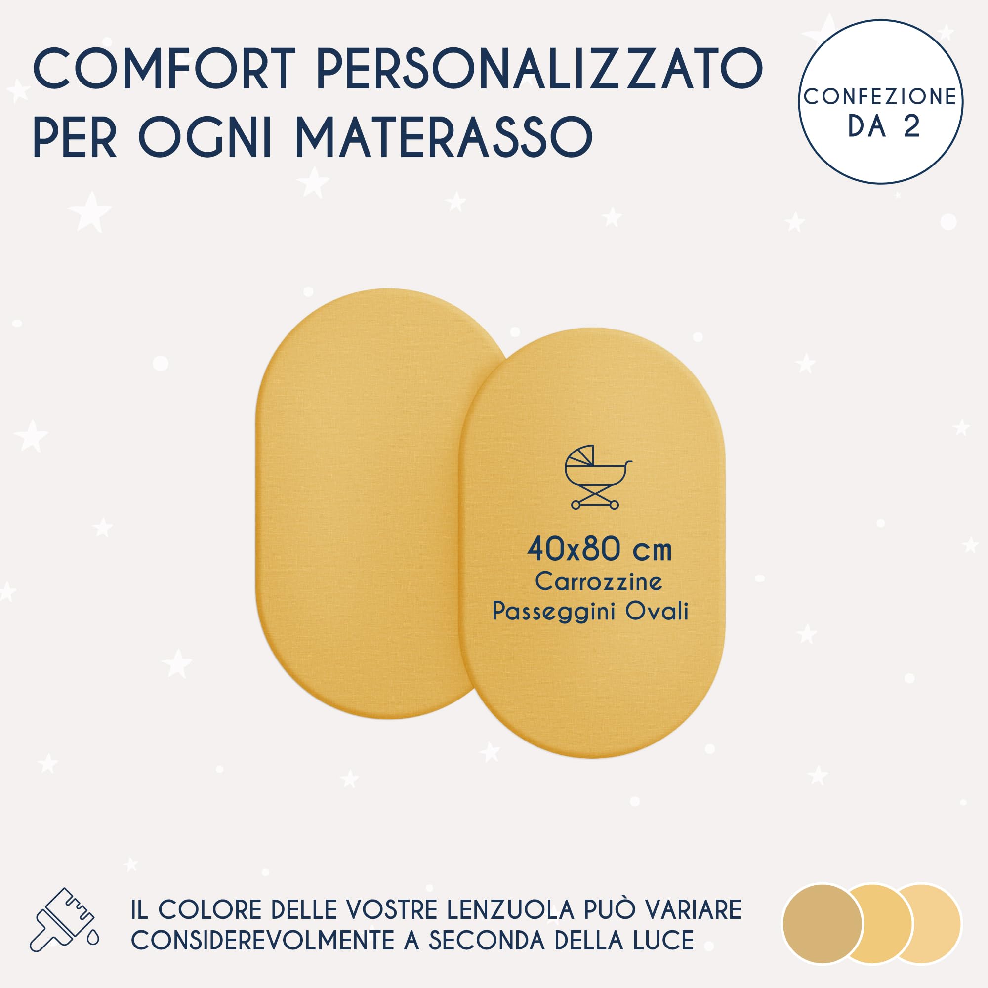 Dreamzie - Set 2 Lenzuolo con Angoli Cotone Bambini - 40x80 - Oeko Tex certificato - Giallo - Lenzuolo con Angoli 40x80