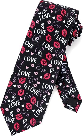 JUNMEISI Mens Heart Tie 3.27" 8.3CM Valentines Day Necktie For Men Wedding Holiday Party for Husband Fathers Day