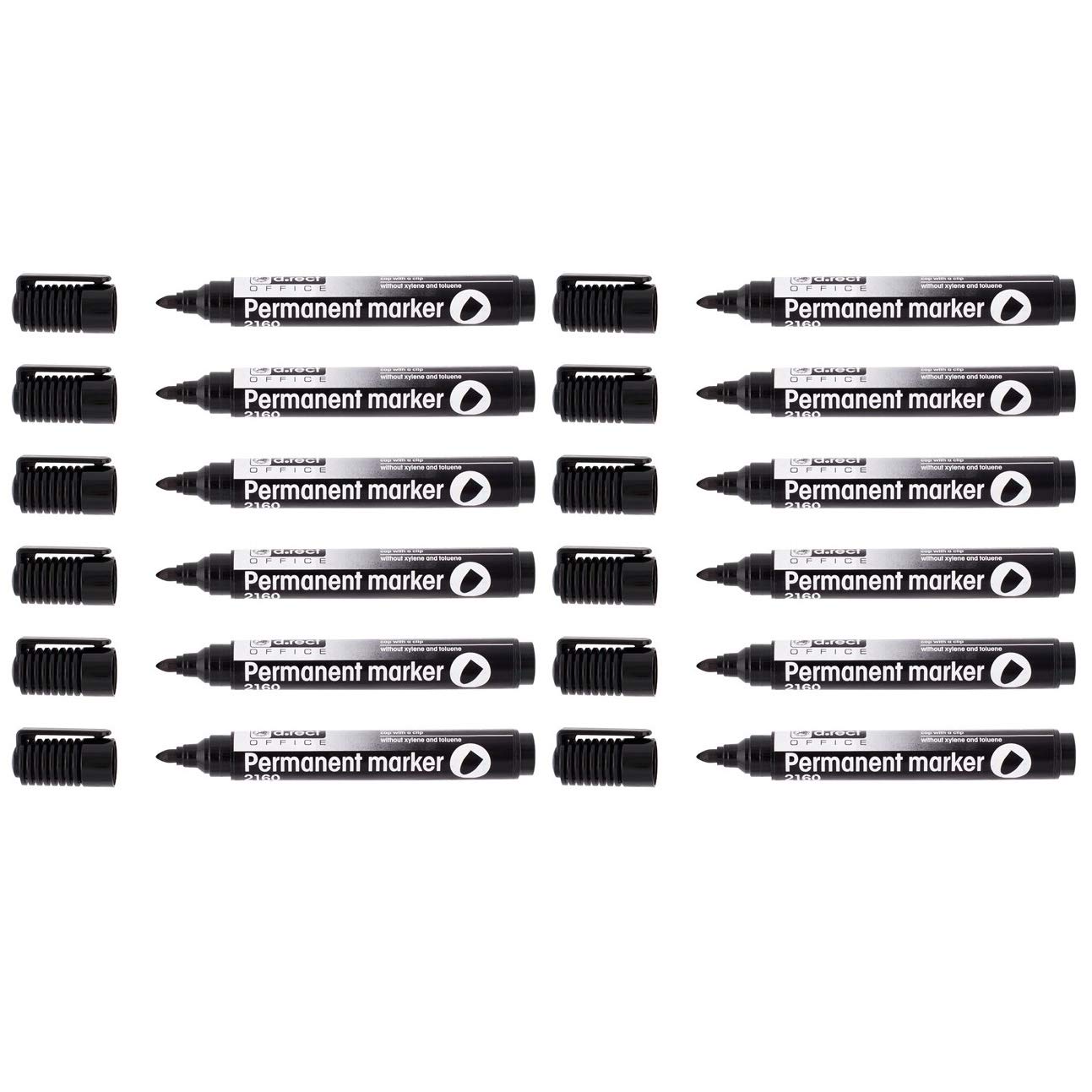 D.RECT 2160 Waterproof Permanent Marker Pen with Bullet Tip for Many Surfaces, Pack of 12, Black