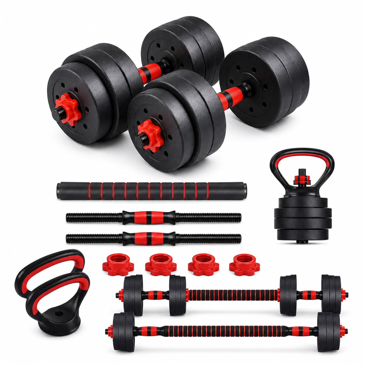 6 in 1 Adjustable Dumbbell Barbell Weight Set 10-50kg Bodybuilding Barbell Bench Press Exercise Fitness Training Home Gym Workout Dumbbells Set, (50KG Set)