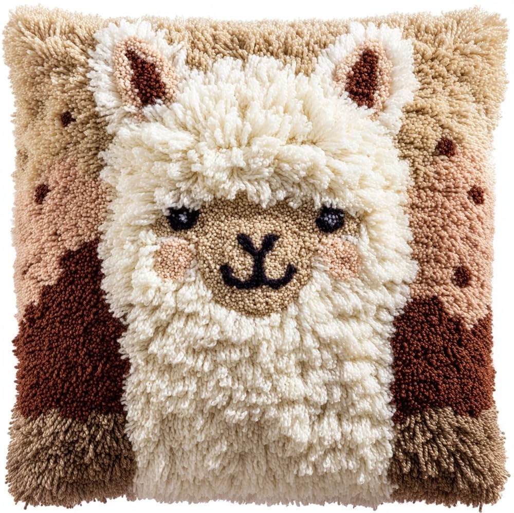 FWRTYCB Latch Hook Cushion Kits for Adults, Alpaca Pillow Hook Art