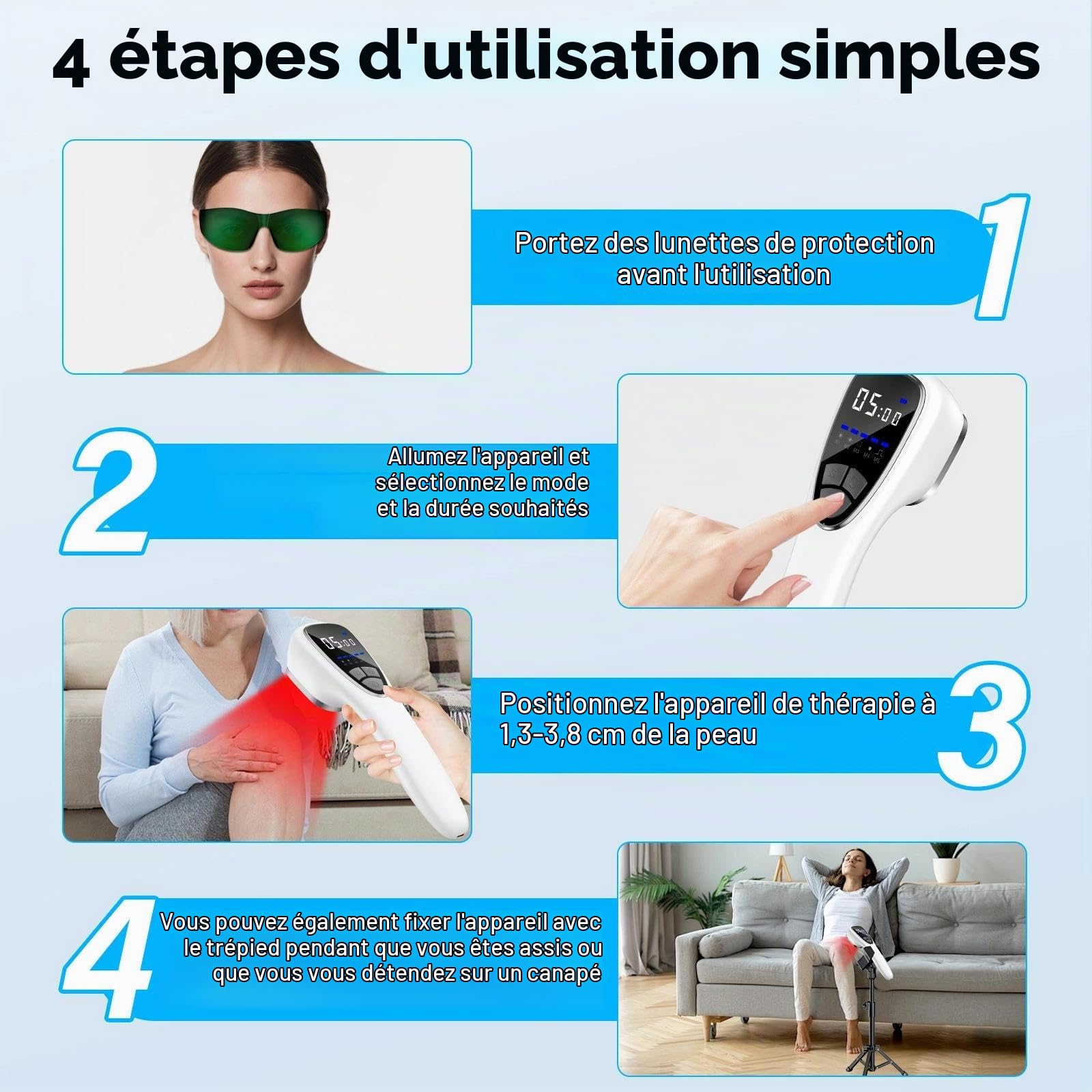 Appareil Lumière Rouge 650nm & 808nm avec Support – Lampe Infrarouge Portable Sans Fil avec 5 Modes & Minuterie, Appareil Bien-être pour Relaxation Musculaire, Dos, Cou, Sport & Détente à Domicile