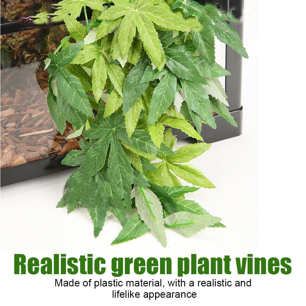 BDKMMS Reptile Artificial Plants, Simulated Leaves Terrarium Hanging Plant Vines with Suction Cup for Chameleon Bearded Dragon Lizard Gecko