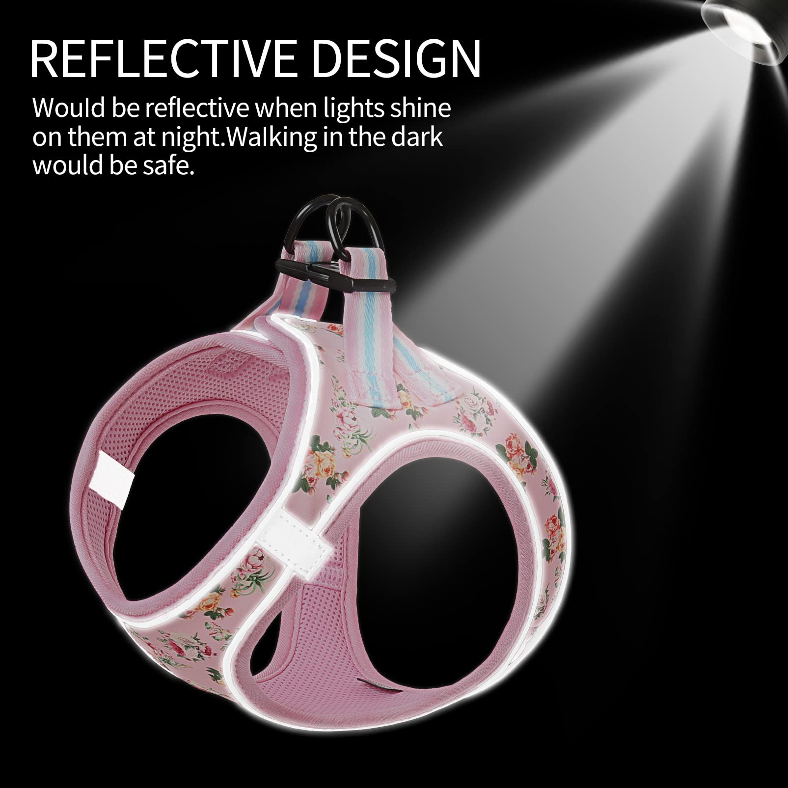 HEELE Arnes Perro Pequeño con Lineas Reflecantes Arnés Perro Antitirones Ajustable Suave Acolchado Cómodo para Viajar Pasear con Mascota, Flores Nanranja, S — view 14