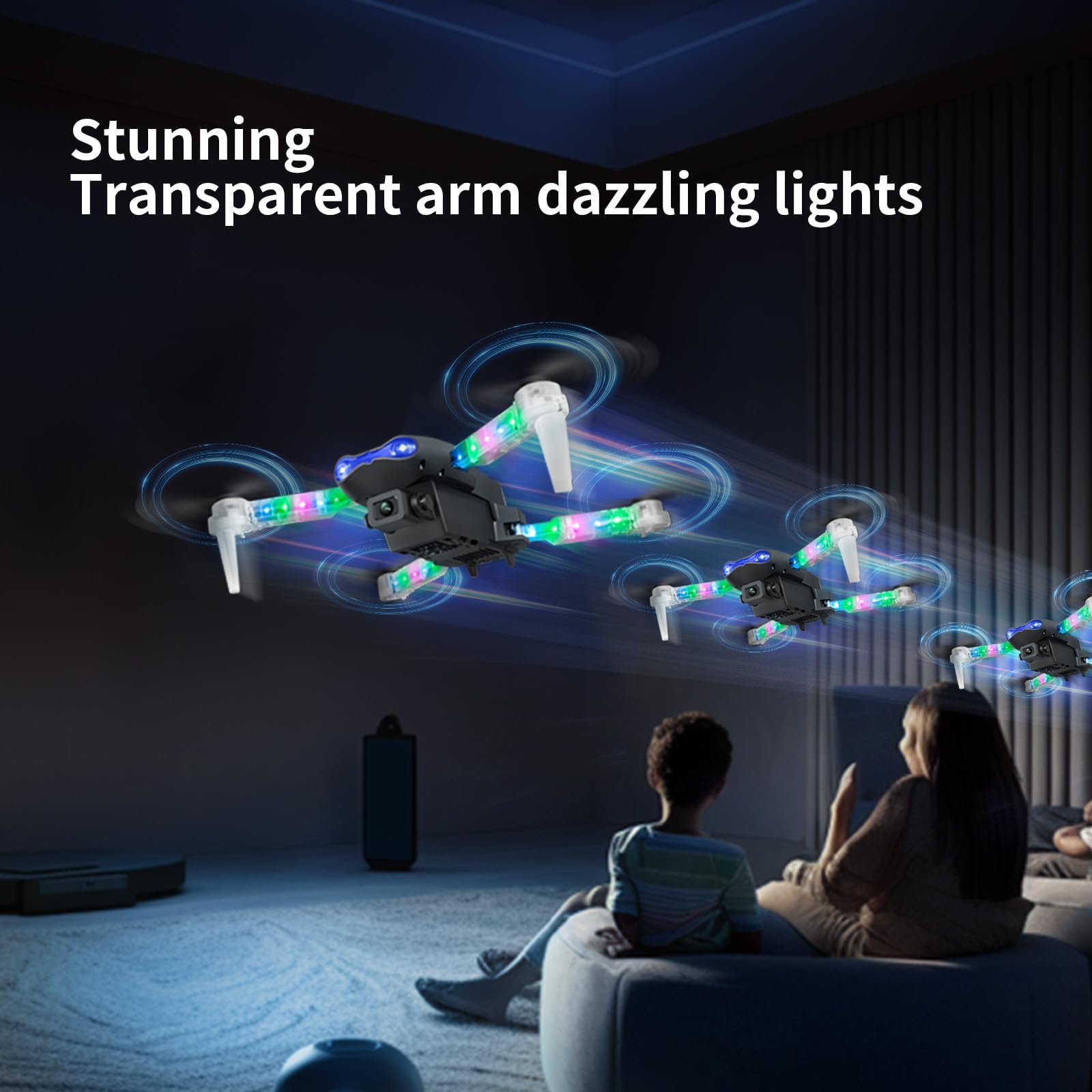 OBEST Drones con Camara 1080P y Luz LED Colores, FPV Plegable RC Drone | Modo sin Cabeza Giro 360° Foto Gesto 2 Batería20 Mins Despegue/aterrizaje un clic, Regalos Navidad Juguetes para Adultos