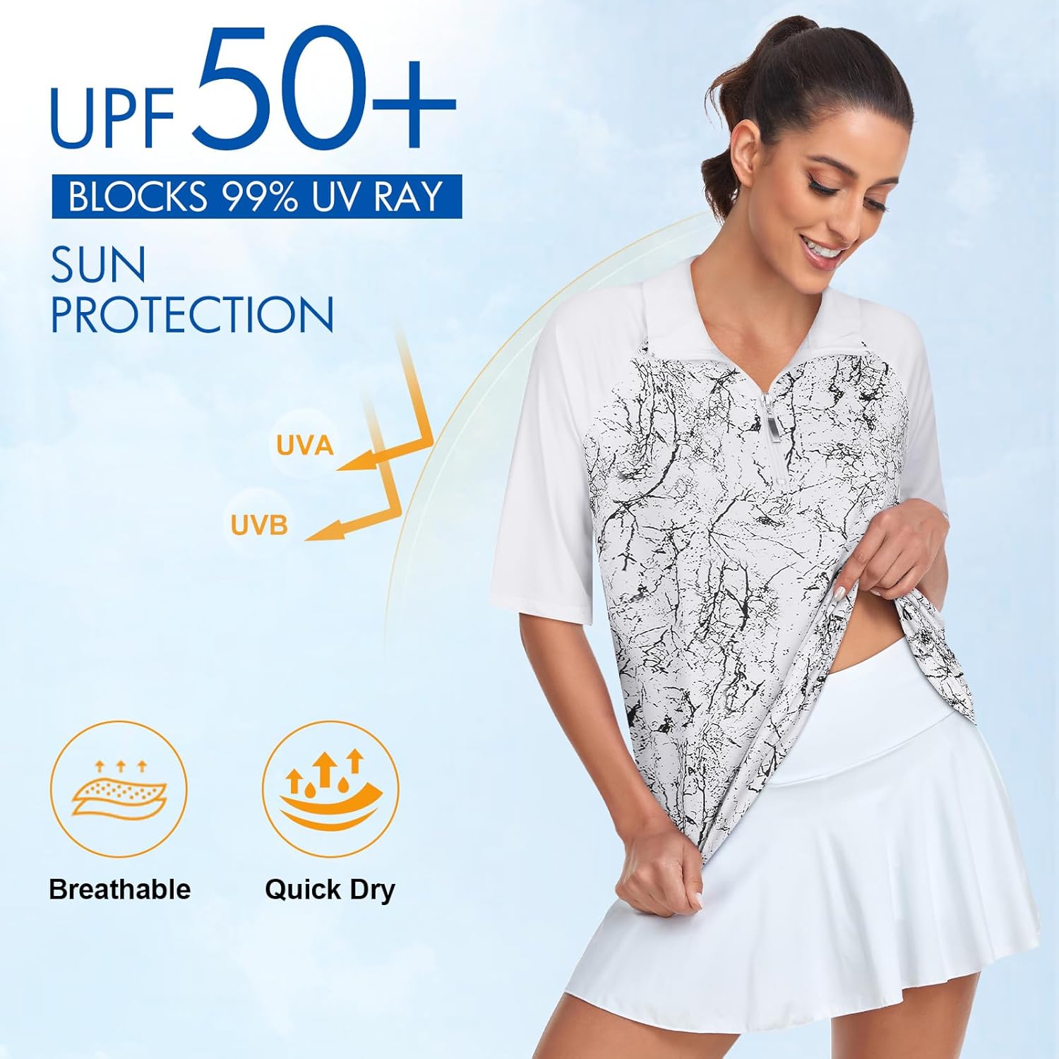 Cucuchy Womens Golf Shirt Half Sleeve Quarter Zip Polo Tennis Shirts Workout Tops - Image 3