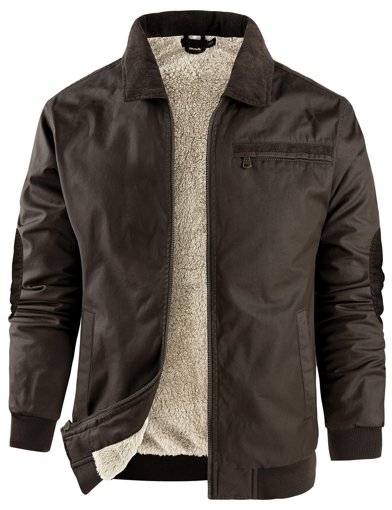 Flygo Mens Sherpa Lined Detroit Jacket Winter Warm Fleece Coat Waxed Washed Canvas Rugged Waterproof Jackets