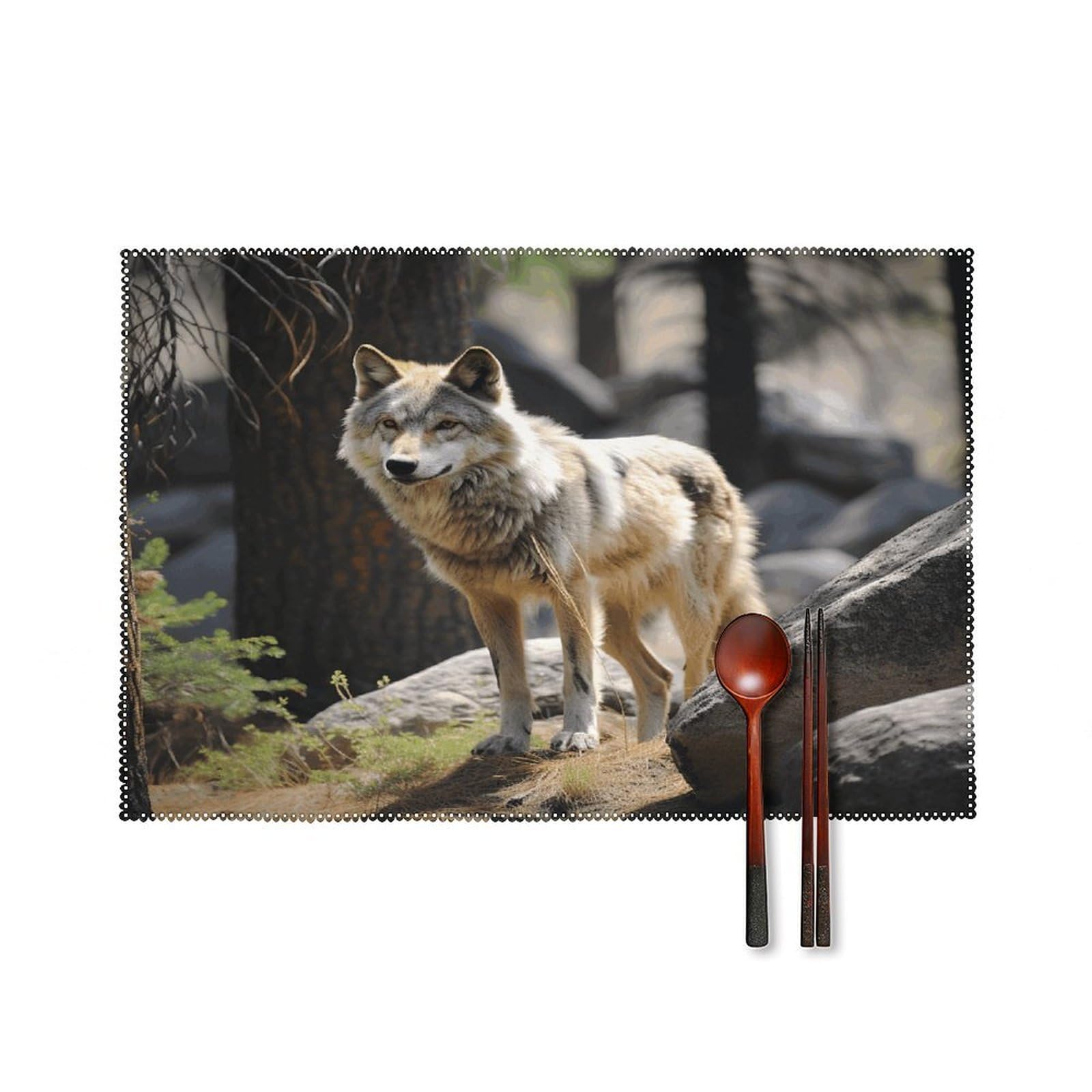 Wildlife Wolf Placemats Set of 6 Heat Resistant Non-Slip Place Mats Washable Wipeable Table Mats Elegant Farmhouse Placemat for Kitchen Dining Outdoor Party Table Decor