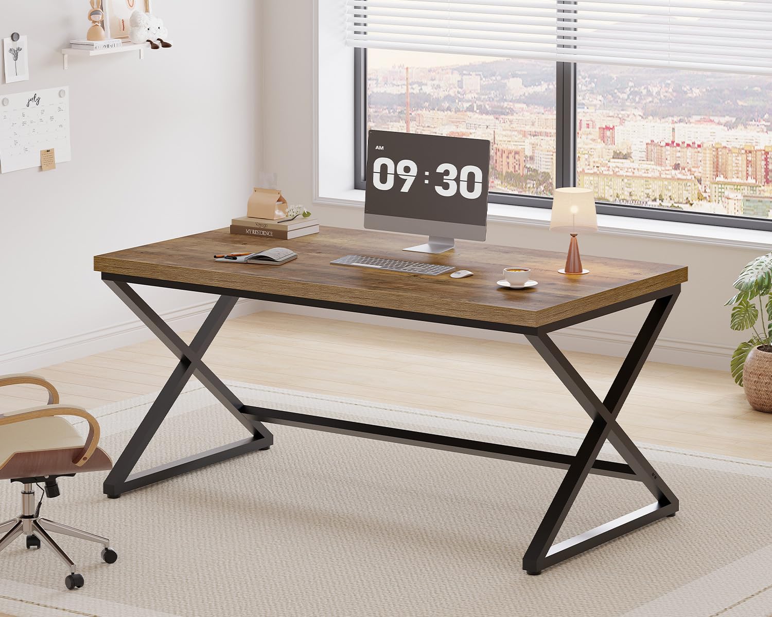 IBF Bureau D'Ordinateur Moderne Industriel Travail 152Cm Chêne Rustique