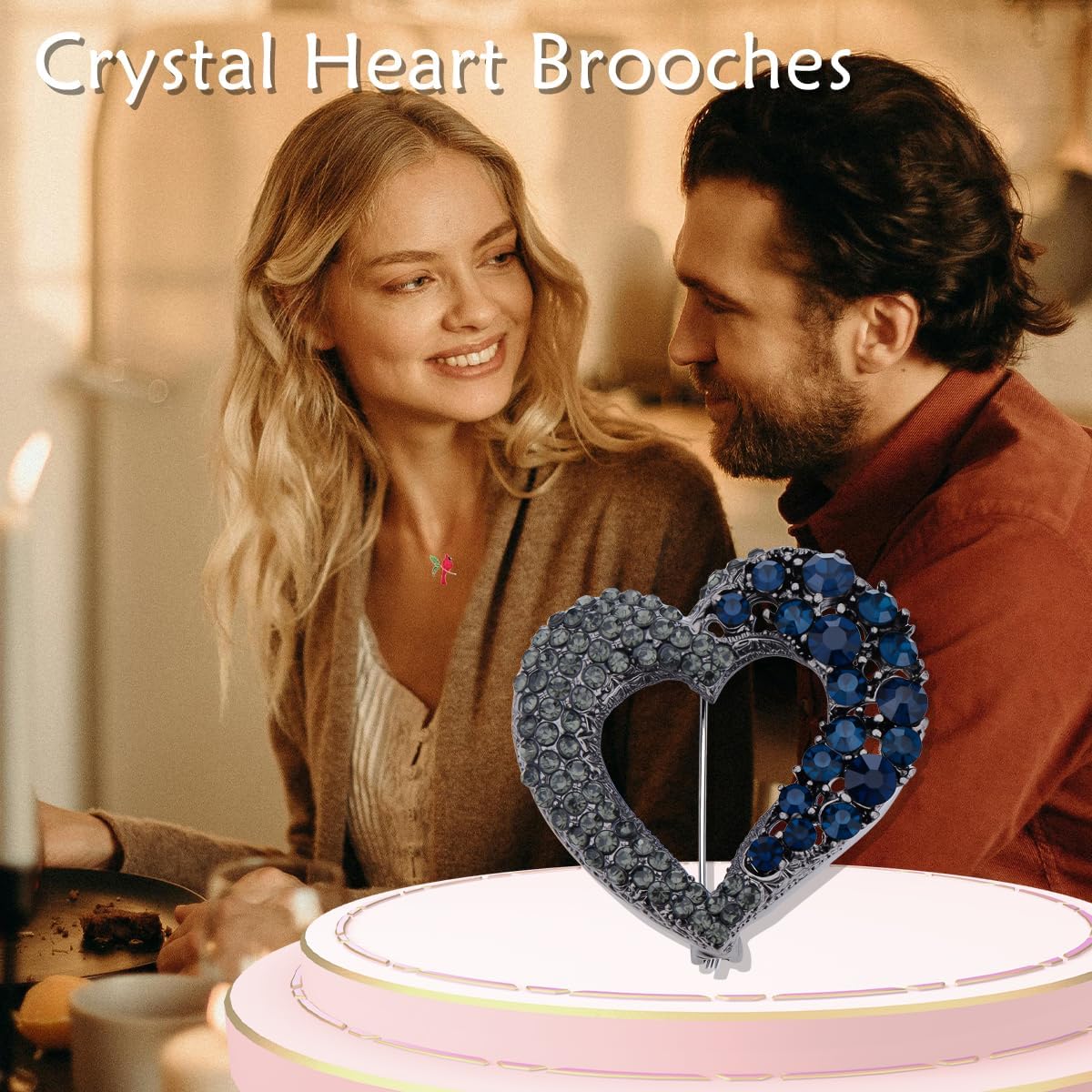 Heart Brooches for Women Rhinestone Crystal Heart Brooch Pin Gift for Wife Girlfriend