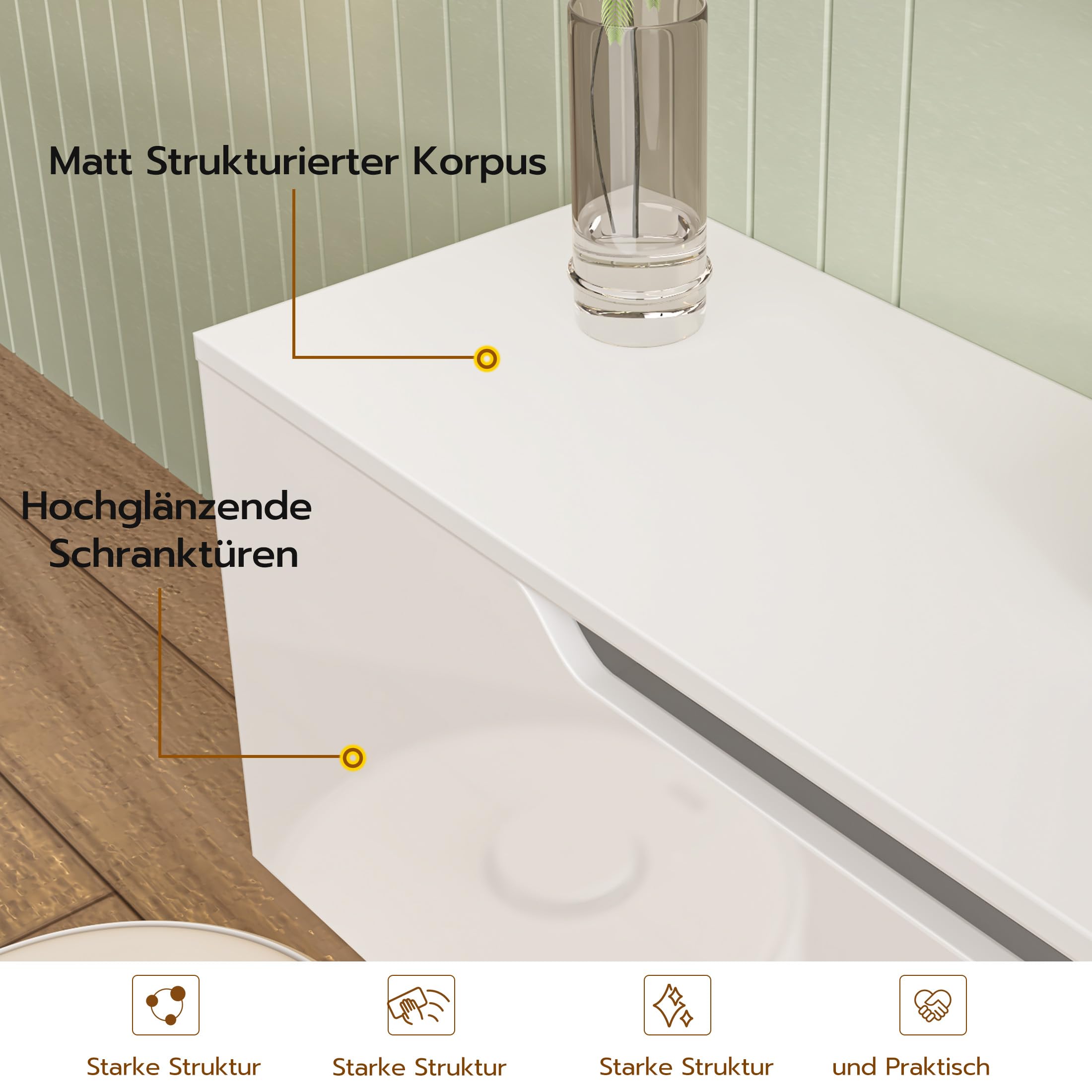 Hängender TV-Schrank mit LED-Leuchten, TV-Ständer TV-Konsole Unterhaltungszentrum mit 2 Aufbewahrungsschränken für das Wohnzimmer, 16 Farben können eingestellt Werden, 175 x 32 x 30cm (Weiß)