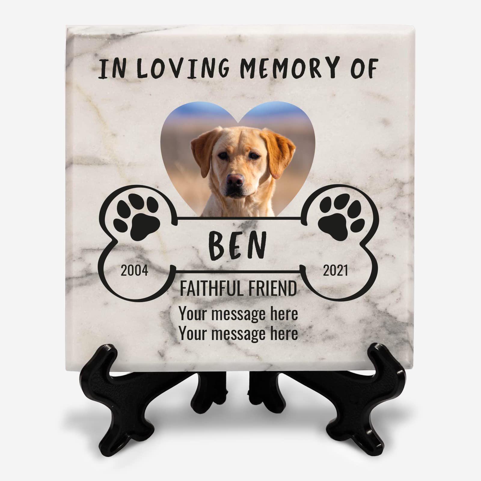 Personalised Memorial Marble Photo Plaque for Pet Cat Rabbit Dog 100mm with Display Stand — image 1