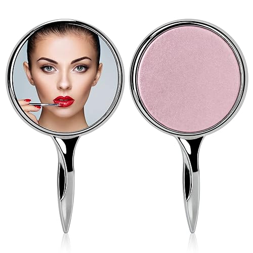 YTZJ Direct Espejo compacto de mano con asa para niñas y mujeres, espejos de maquillaje redondos personales, espejo cosmético de viaje portátil,