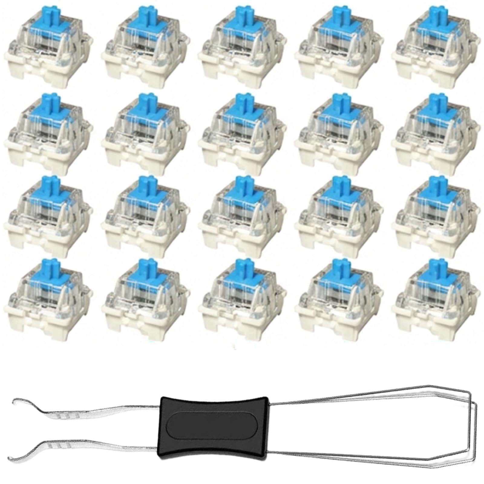 60 Pack Blue Clicky Mechanical Keyboard Switches with Keycap Puller, 3 Pin, for Gaming & Typing,Dustproof & Waterproof Replacement Switches for Mechanical Keyboards