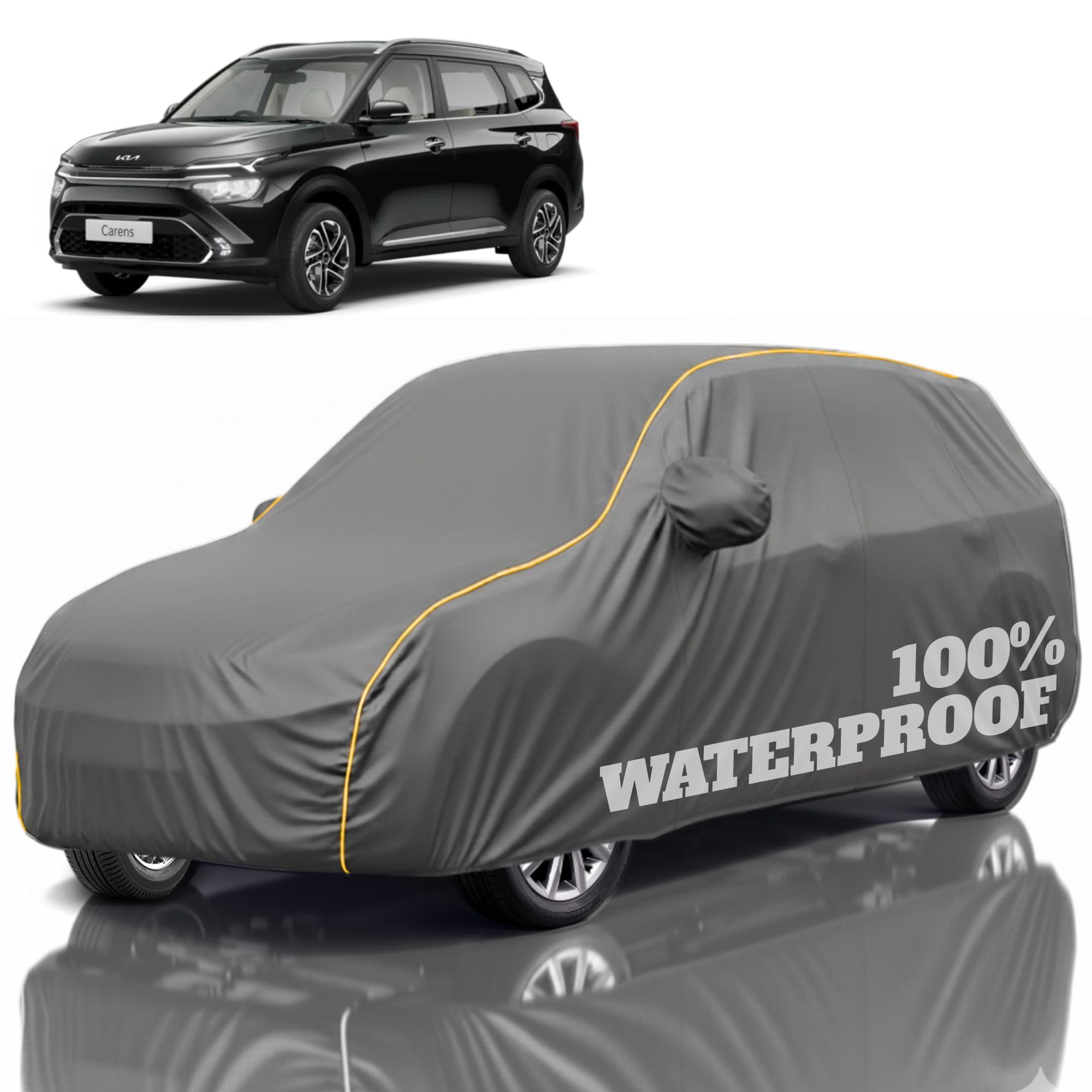 Premium Polyester Car Cover Carens All-Weather Protection from Rain, Dust &amp; Sun | UV Resistant Fabric | Full Body Secure Fit for Outdoor &amp; Indoor Parking Grey