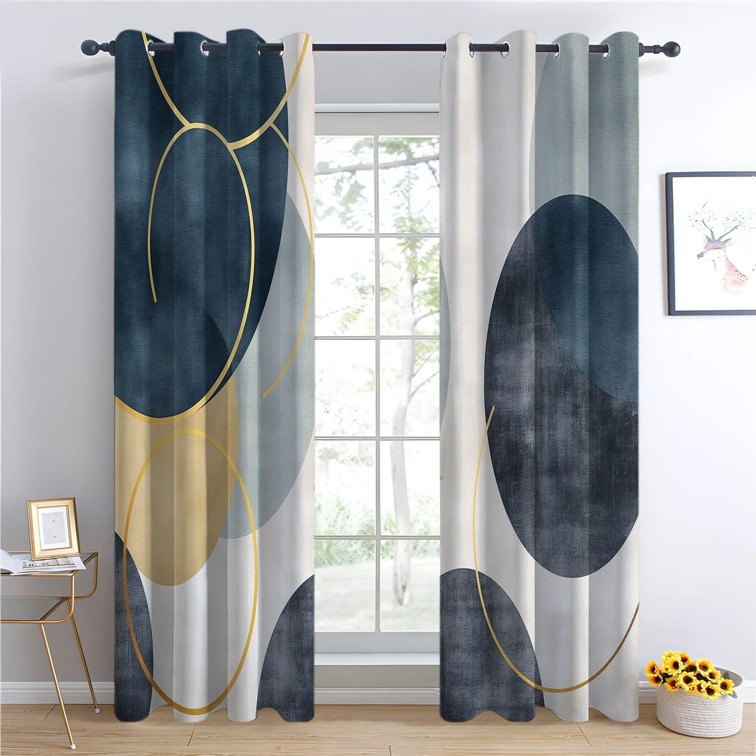 Lot de 2 Rideaux Occultants Enfants Motifs Géométriques Abstraits, Rideaux à Oeillets Isolation Thermique pour Chambre Salon Maison Bureau Cuisine Décoration L140 x H225 cm