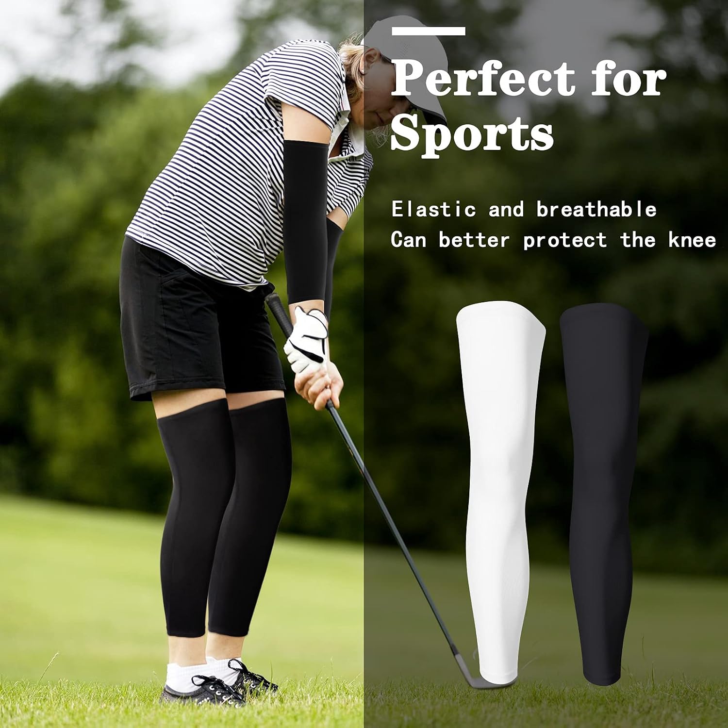 Geyoga 2 Pairs Compression Full Length Leg Sleeve Arm Sleeve for Men Women, Football (Black, Large)