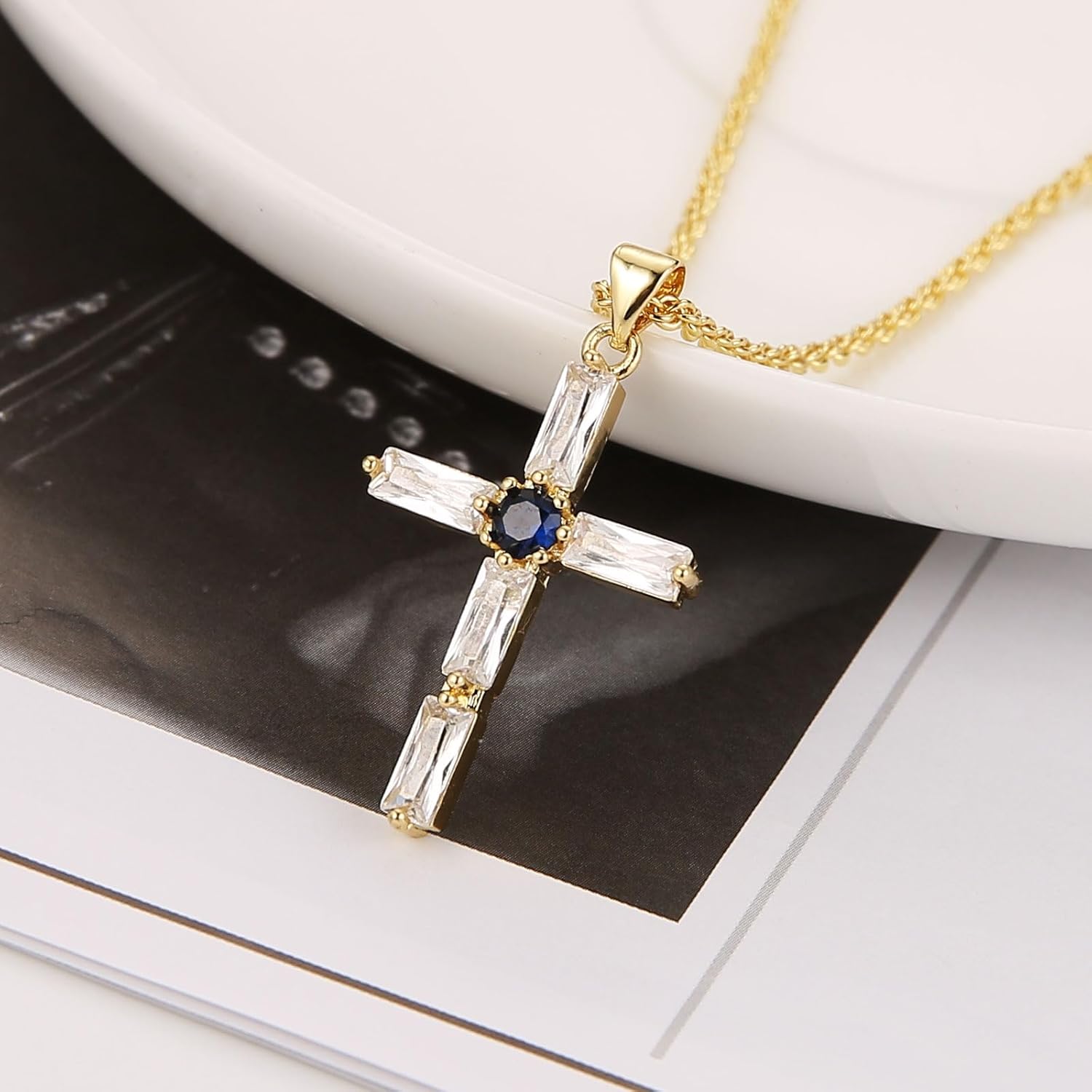 HZMAN 14K Gold Plated Necklace for Women Small Simple Dainty Crystal Cross Necklace Pendant Christian Faith Protection Jewelry Gift - Image 4