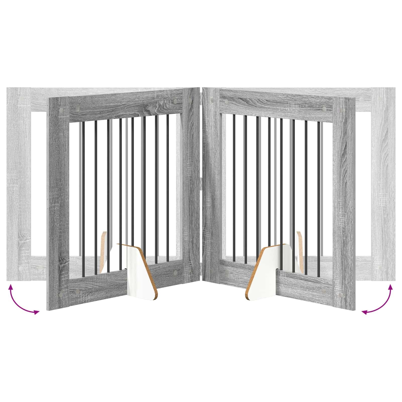 Puerta para perros con soporte, 2 unidades, Sonoma gris, 80 x 80 cm, plegable, portátil, metal, interior y exterior, protección de seguridad para perros cachorros