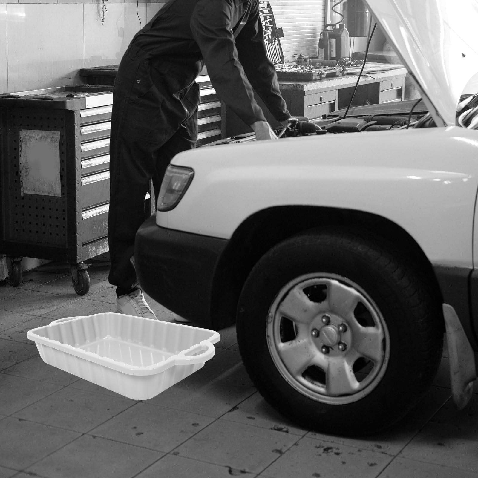 CALLARON Bac De Vidange Huile Moteur 23.4L Plateau Collecteur D'Huile Plastique Épaissi Antidébordement Outil Entretien Auto pour Changement Et Nettoyage