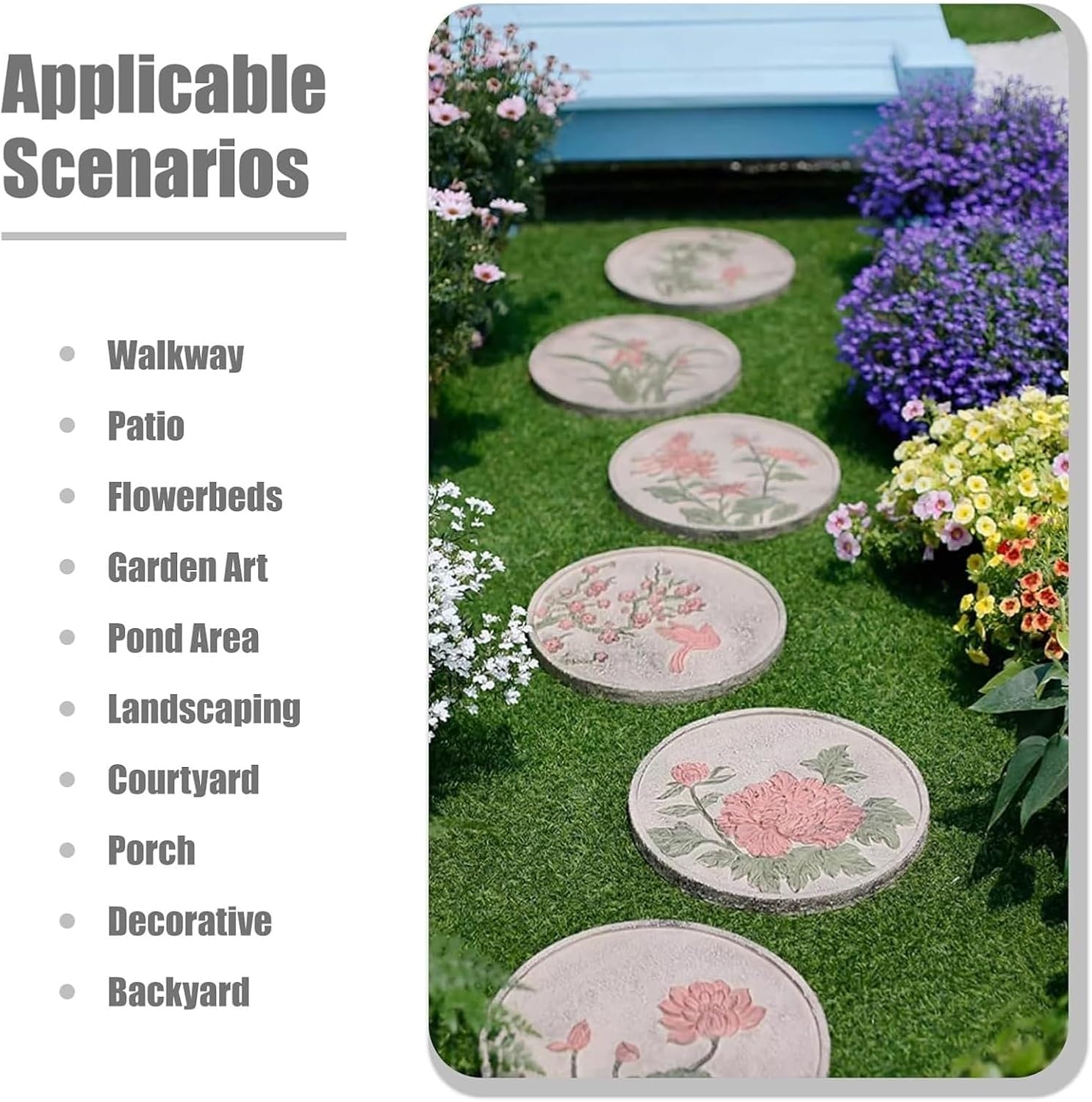 庭の飛び石， 花の彫刻石クラシックスタイル、屋外ガーデン花壇用装飾