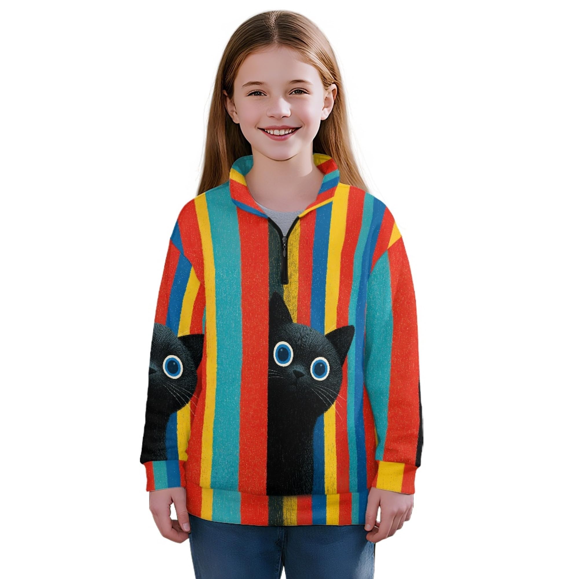 AmzPrint Half Zip Pullover Jackets Girls Long Sleeve Warm Pullover Back To School Running Oversized Hoodie For Big Girls