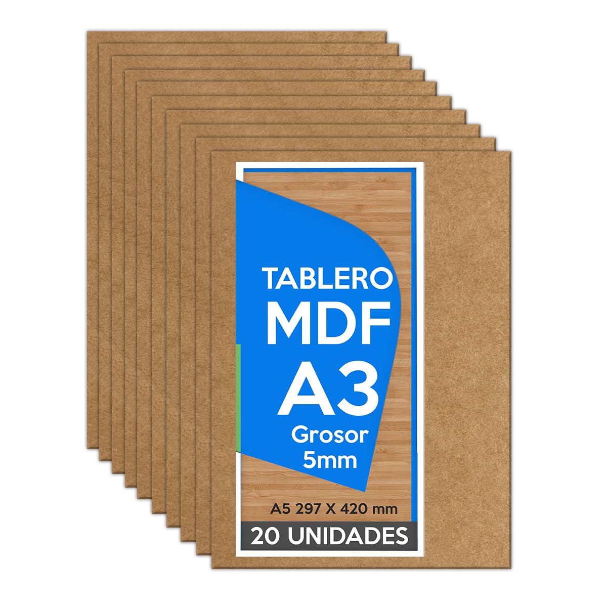 Tablero Madera DM (MDF) A3 297x420 x 5mm (20 paneles) - Bricolaje, Manualidades, Corte Láser, Marqueteria, Calado, Artesanía