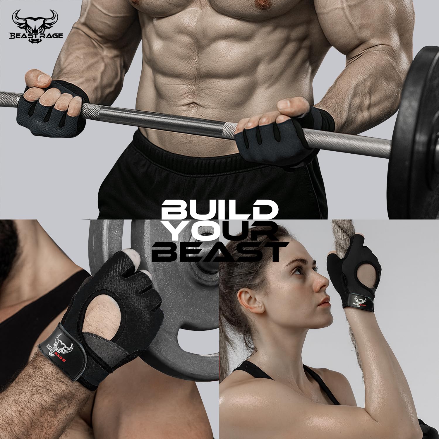 BEAST RAGE Gants d'haltérophilie pour Hommes et Femmes,Gants de Gymnastique pour Crossfit,Respirants,antidérapants,Paume rembourrée en Silicone,Gants d'entraînement pour l'haltérophilie