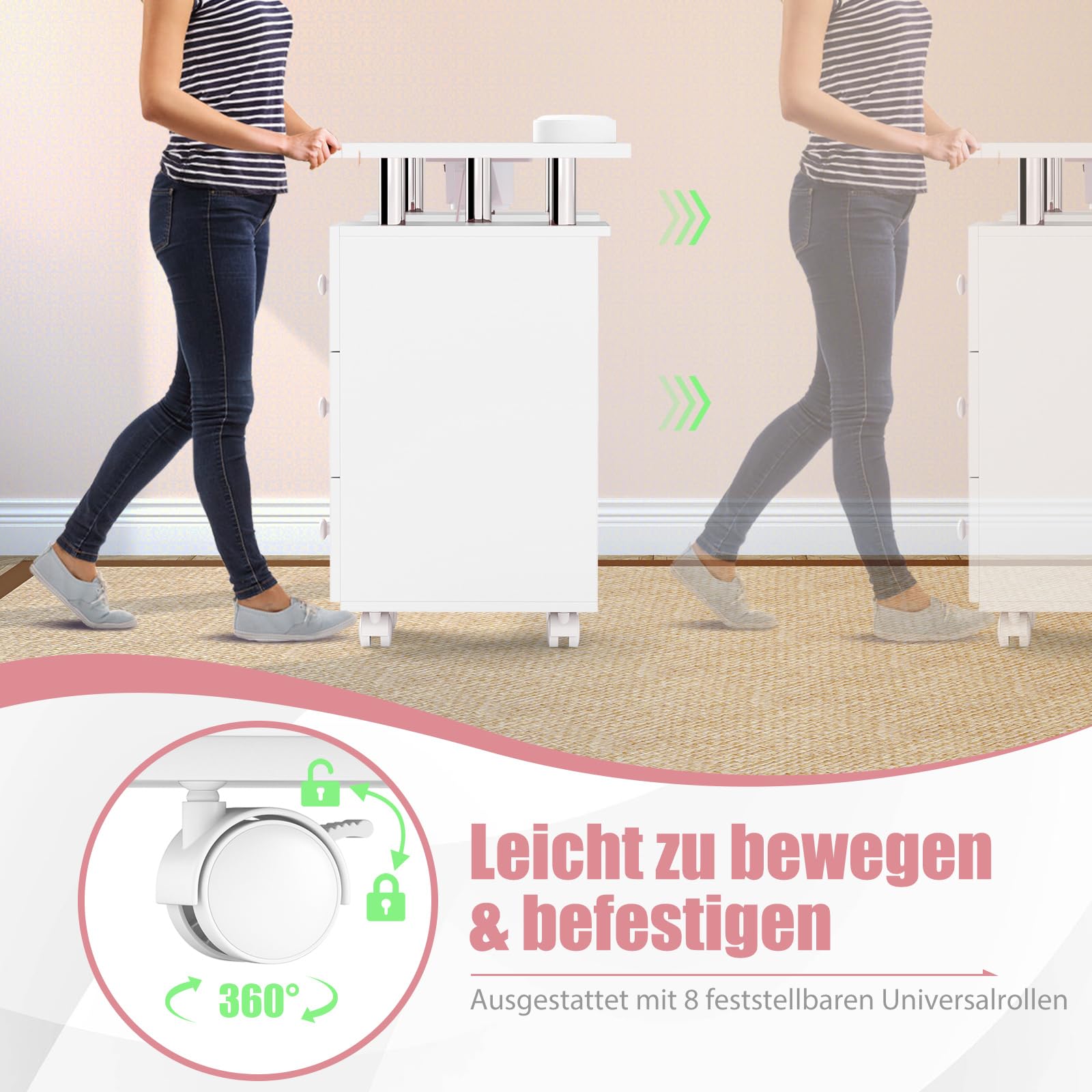 DREAMADE Manikürtisch, Nageltisch mit Staubabsaugung & 3 Staubbeuteln, Nagelstudio Tisch mit Handauflage, Schubladen, Schrank, Maniküre Tisch auf Rollen für Zuhause, Studio, Schönheitssalon (Weiß)