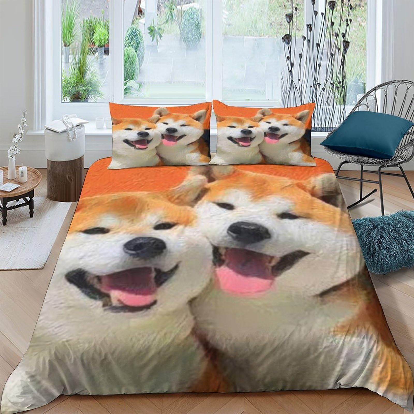 Ctjqhvkz Style-5 3D Printed Shiba Inu Dog Fitted Sheet Microfiber Orange Smile Bed Cover For Bedroom Dorm Mattress Protection Decor Single（135X200cm）
