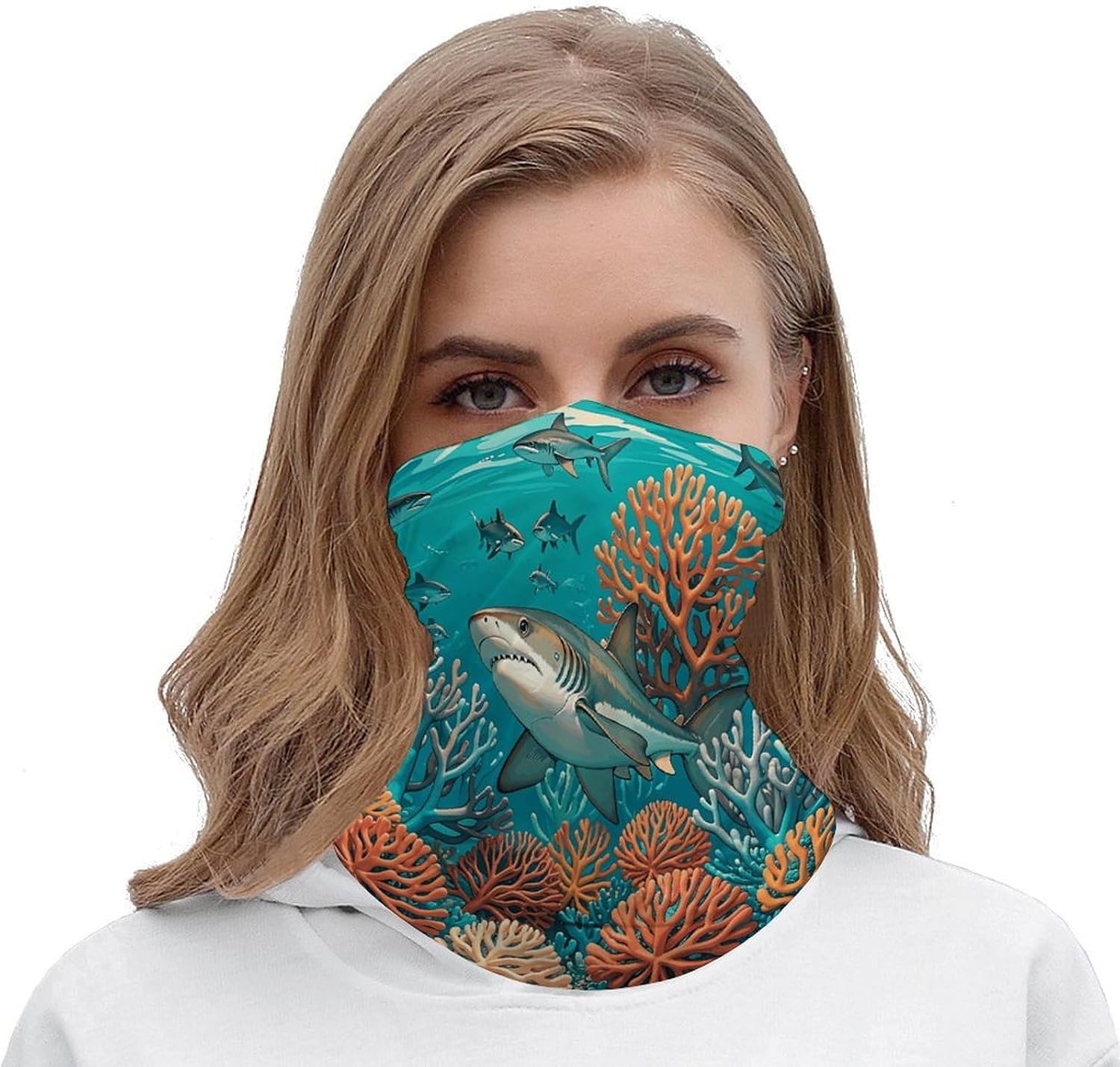 Sun Protection Neck Gaiter Coral Seaweed Sea Shark Pattern Balaclava Fishing Mask Hiking Cycling Sports Scarf