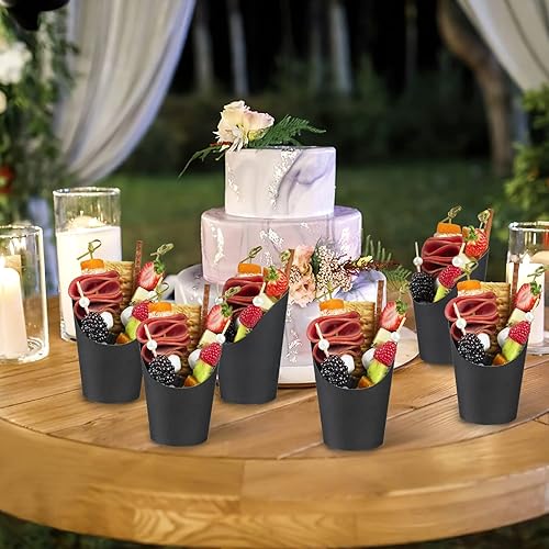 Miniatura 7 de Ocmoiy 50 tazas  50 bolsas  200 palillos de papel kraft con bolsas de plástico transparente y púas de cóctel 2 tipos tazas desechables de papel