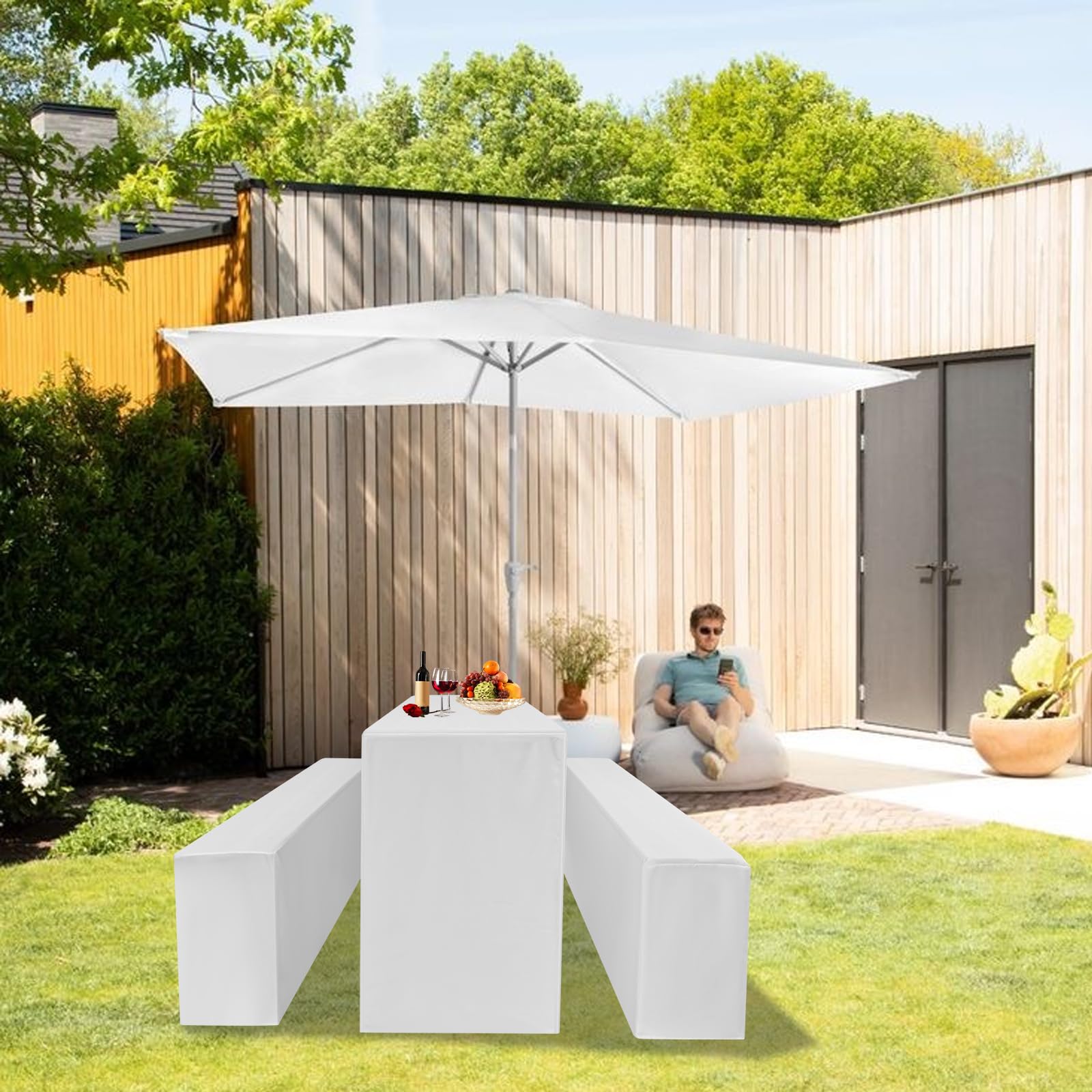 3 Pack Bierbank Hussen & Biertisch Husse 3er-Set, 220 x 50 x 80 cm in Bierzeltgarnitur, Biertischhusse Premium für 50 cm Blickdicht waschbar Tisch für Outdoor-Bankette (Weiß)