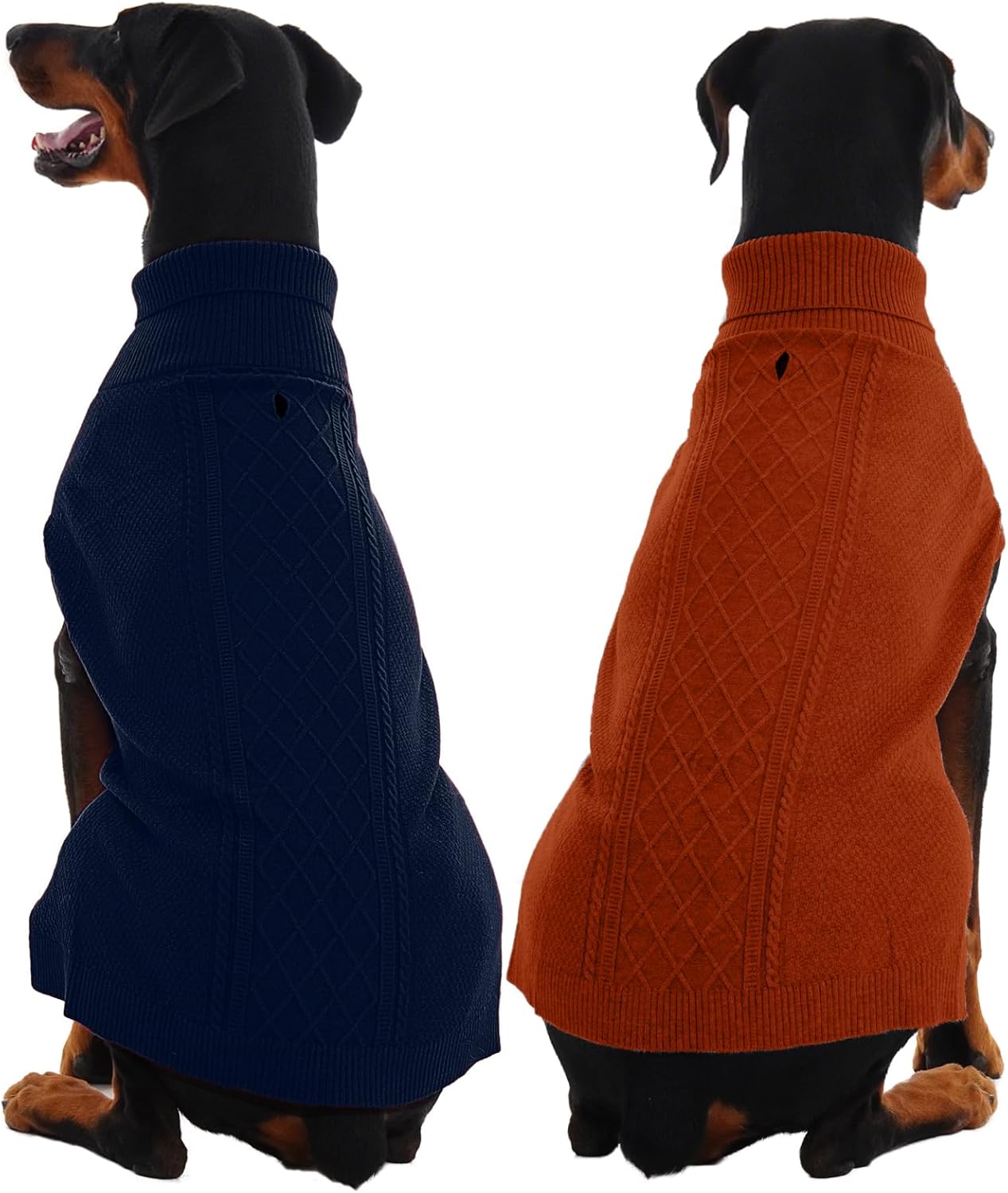 IECOii 2 Pack XXL Dog Sweater for Large Dogs Girl Boy, Lightweight Holiday Knit Sweaters for Spring/Fall, Good Stretchy Pet Knitwear with Leash Hole for Pitbull, Labrador,Blue+Brickred, 2XL