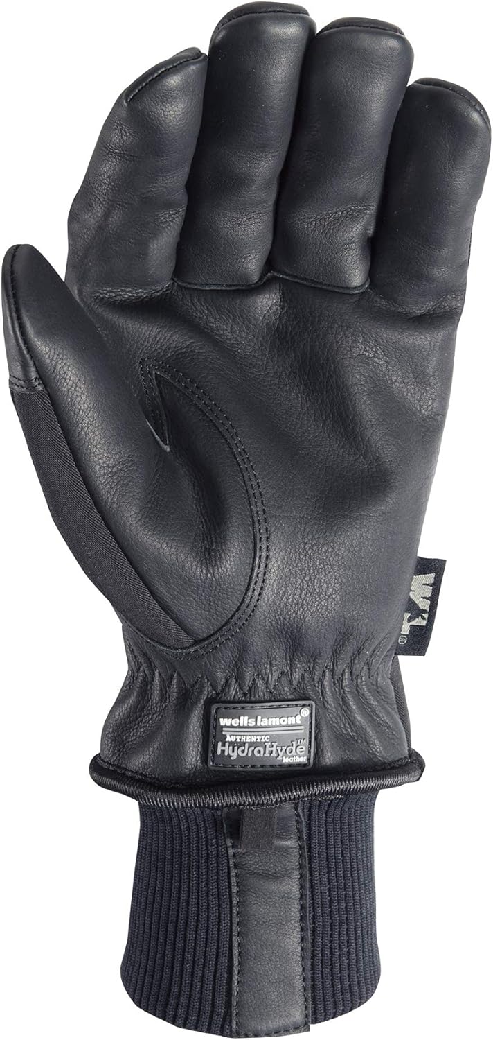 Wells Lamont Men's HydraHyde Black Leather Palm Winter Work Gloves, Large 1206LK