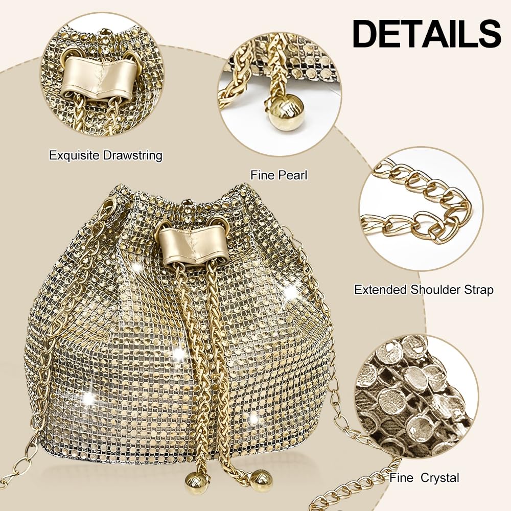 Pochette Donna Brillantini Strass Glitter Elegant Borsa da Sera Piccola Borsette con Catena per Eventi Festa Matrimonio(Oro